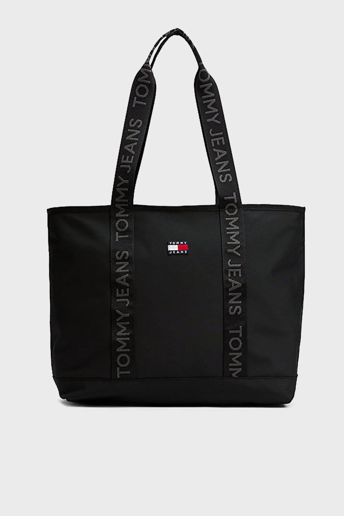 Tommy Jeans Logolu Çift Tutma Saplı Büyük Tote Bayan Çanta AW0AW17567 BDS SİYAH - 1