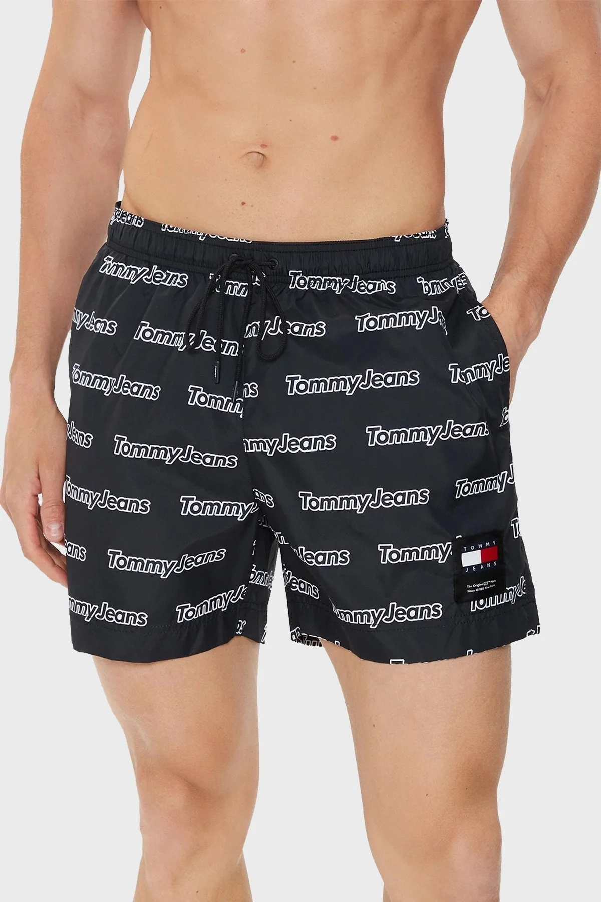 Tommy Jeans Logolu Deniz Şortu Belden Bağlamalı Cepli Erkek Mayo Short UM0UM03150 0GN SİYAH - 1