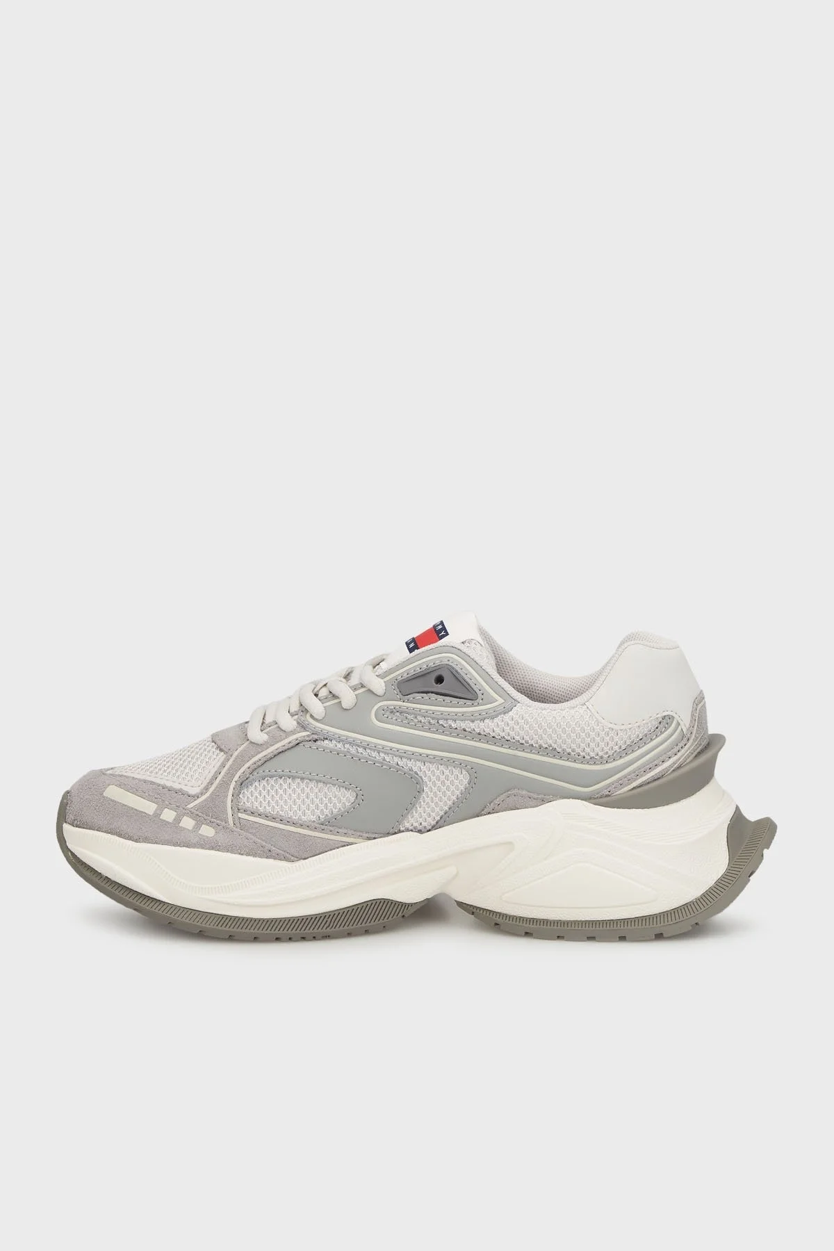 Tommy Jeans Logolu Deri Karışımlı Kalın Tabanlı Sneaker Bayan Ayakkabı EN0EN02620 P06 BEYAZ-GRİ - 3