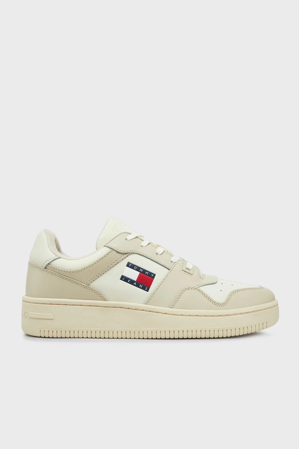 Tommy Jeans Logolu Deri Karışımlı Sneaker Erkek Ayakkabı EM0EM01395 YBI BEYAZ - 1