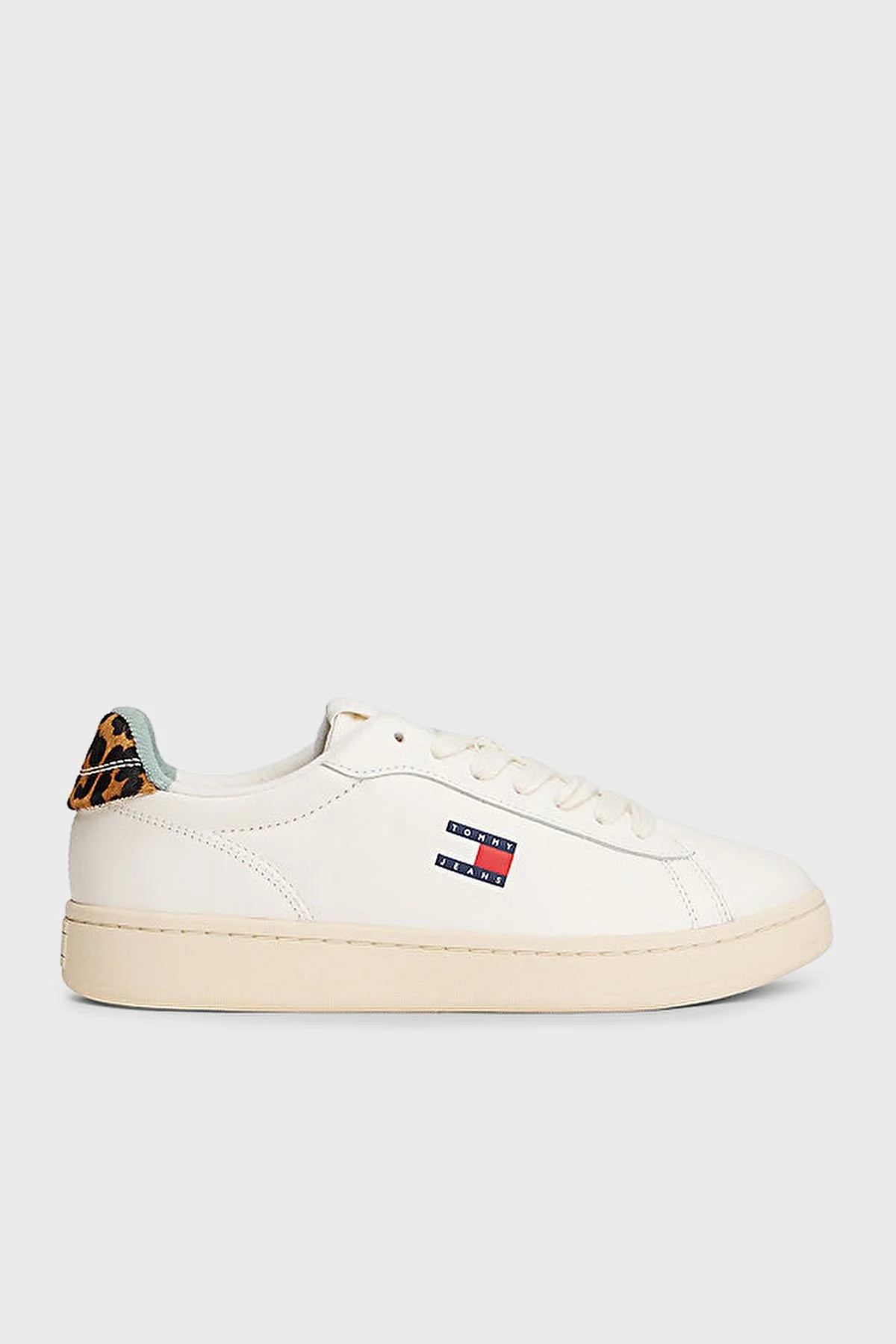Tommy Jeans Logolu Deri Sneaker Kadın Ayakkabı EN0EN02909 0K7 BEYAZ - 1