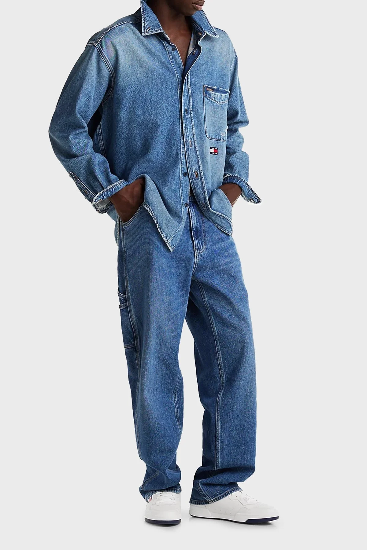 Tommy Jeans Logolu Deri Sneaker Erkek Ayakkabı EM0EM01443 0G1 BEYAZ-LACİVERT - 9