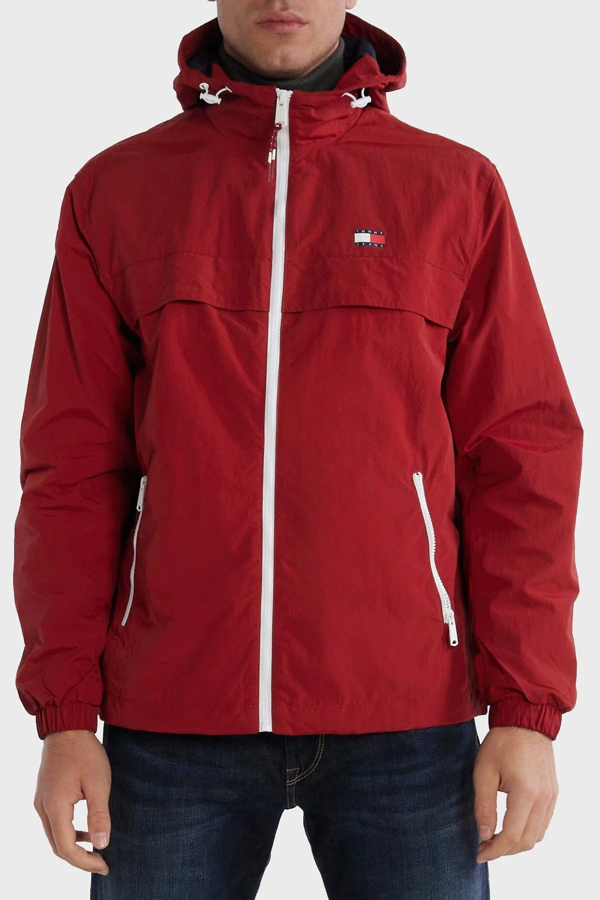 Tommy Jeans Logolu Fermuarlı Kapüşonlu Regular Fit Erkek Mont DM0DM17983 XMO KIRMIZI - 1