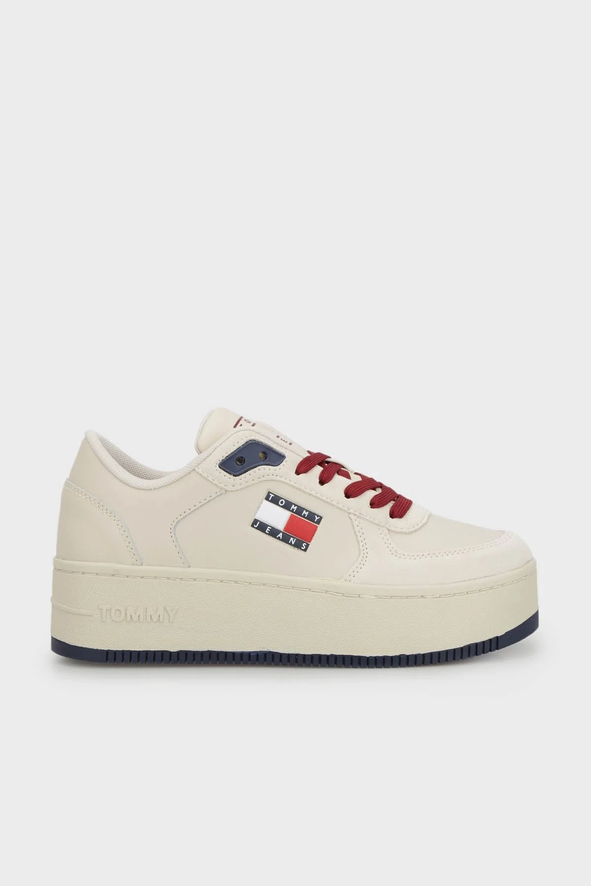Tommy Jeans Logolu Hakiki Deri Flatform Sneaker Bayan Ayakkabı EN0EN02538 AEV BEJ - 1