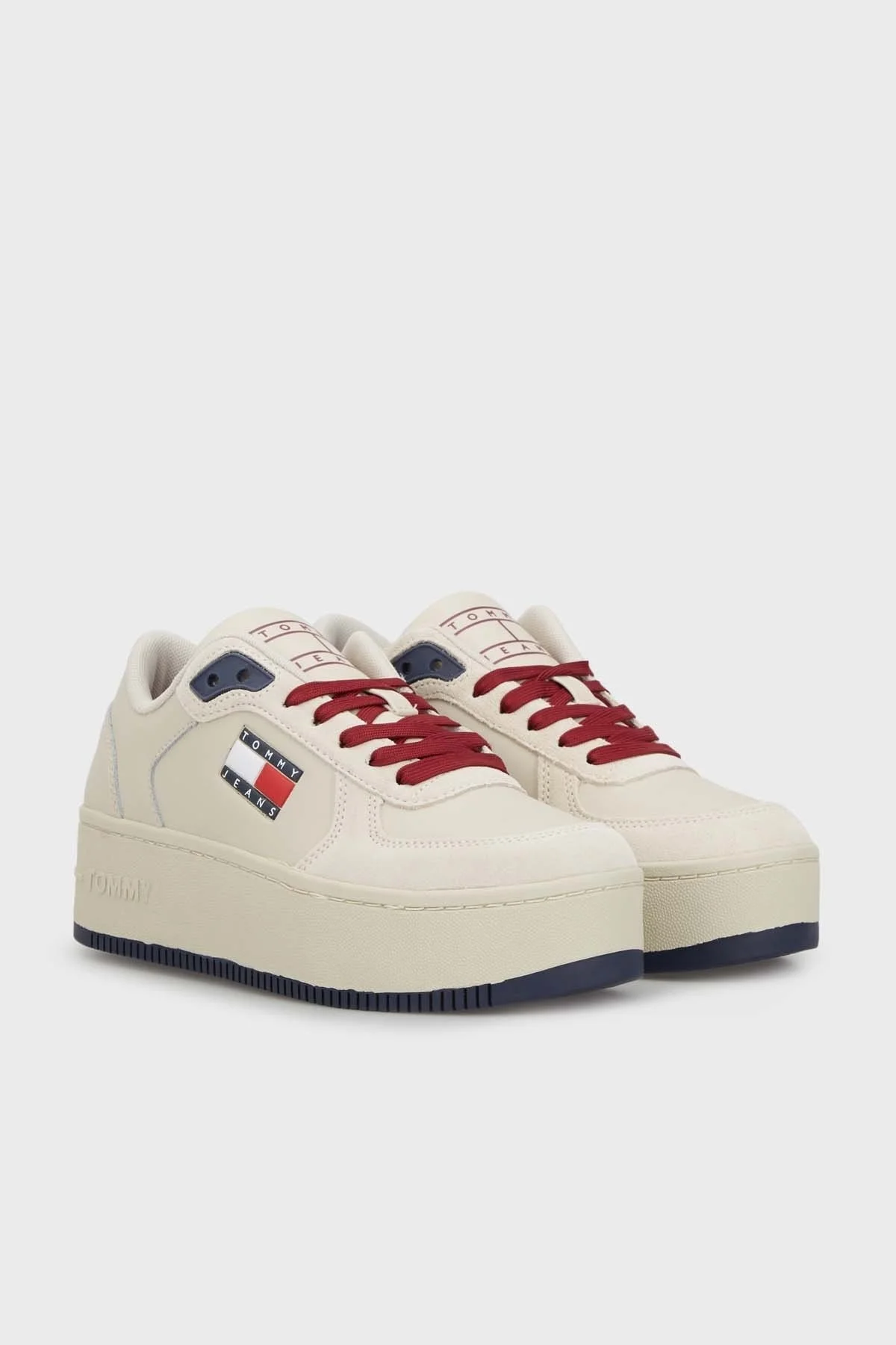 Tommy Jeans Logolu Hakiki Deri Flatform Sneaker Bayan Ayakkabı EN0EN02538 AEV BEJ - 3