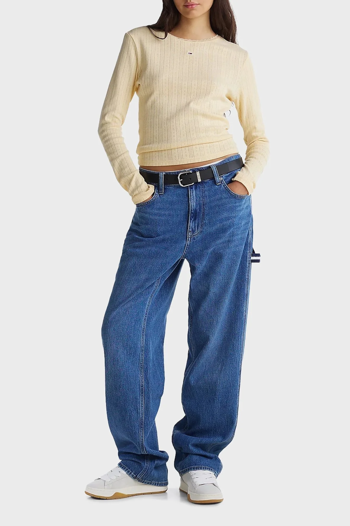 Tommy Jeans Logolu Kalın Tabanlı Süet Sneaker Bayan Ayakkabı EN0EN02677 P06 BEYAZ-GRİ - 2