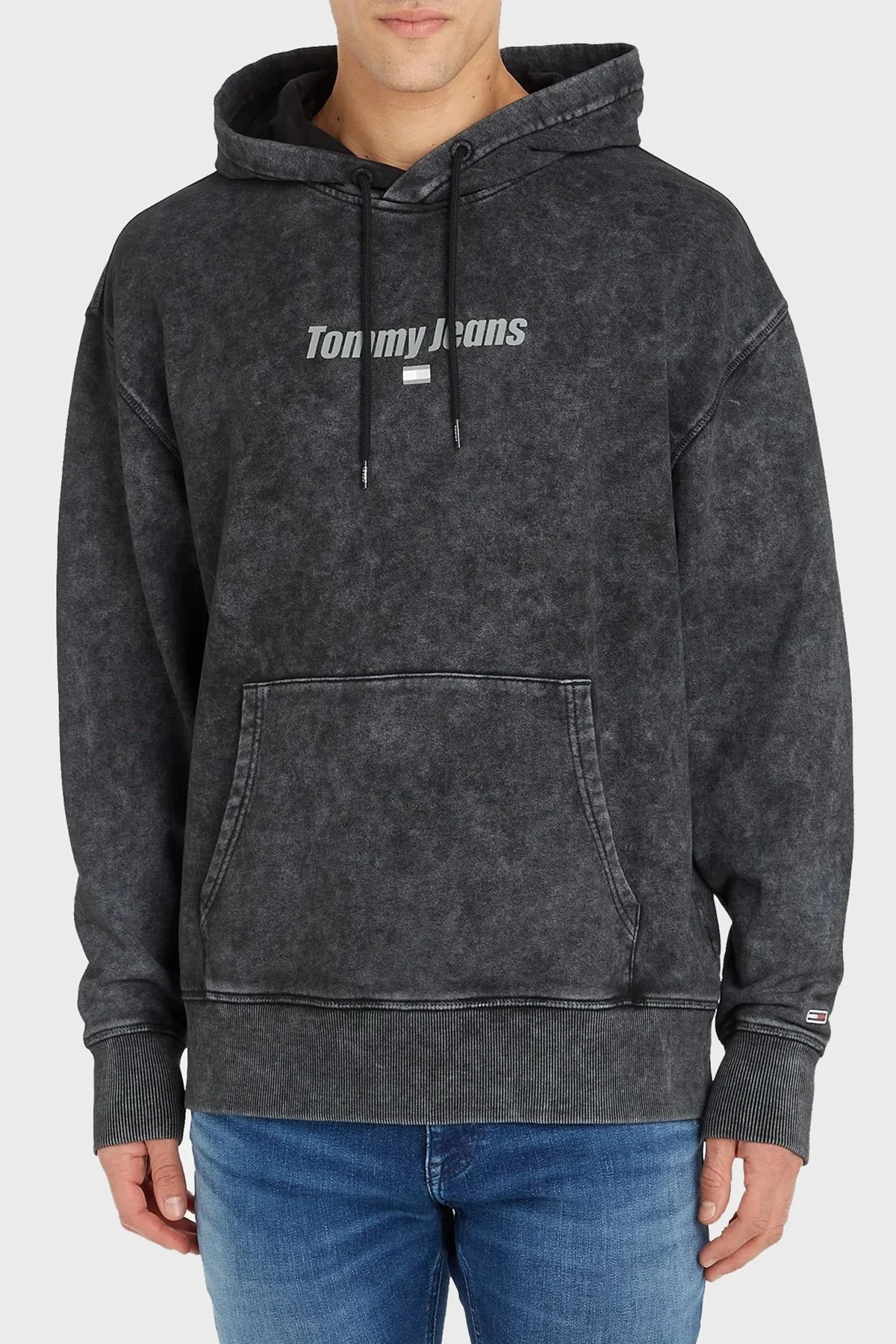 Tommy Jeans Logolu Kapüşonlu % 100 Pamuk Relaxed Fit Erkek Sweat DM0DM17787 BDS SİYAH - 1