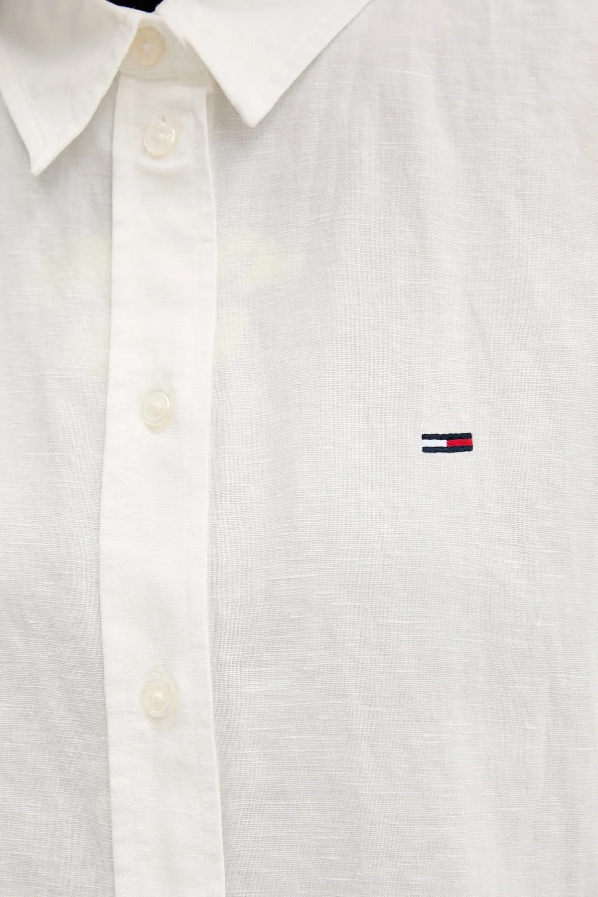 Tommy Jeans Logolu Keten ve Pamuk Karışımlı Uzun Kollu Kadın Gömlek DW0DW22209 YBL BEYAZ - 5