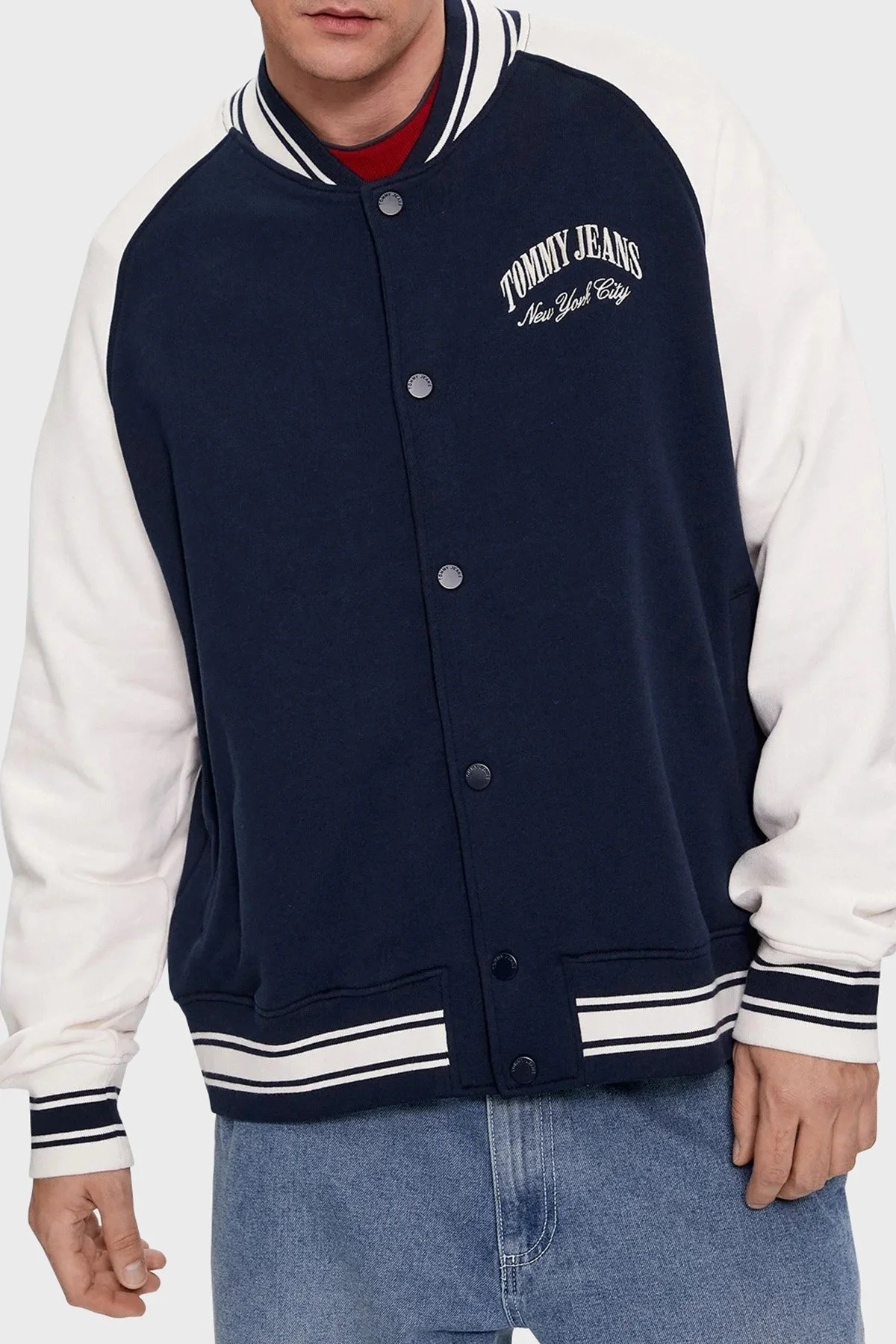 Tommy Jeans Logolu Kolej Yaka % 100 Pamuk Bomber Erkek Ceket DM0DM18400 C1G LACİVERT - 1