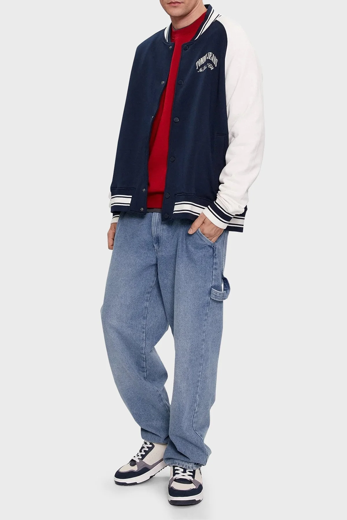 Tommy Jeans Logolu Kolej Yaka % 100 Pamuk Bomber Erkek Ceket DM0DM18400 C1G LACİVERT - 7