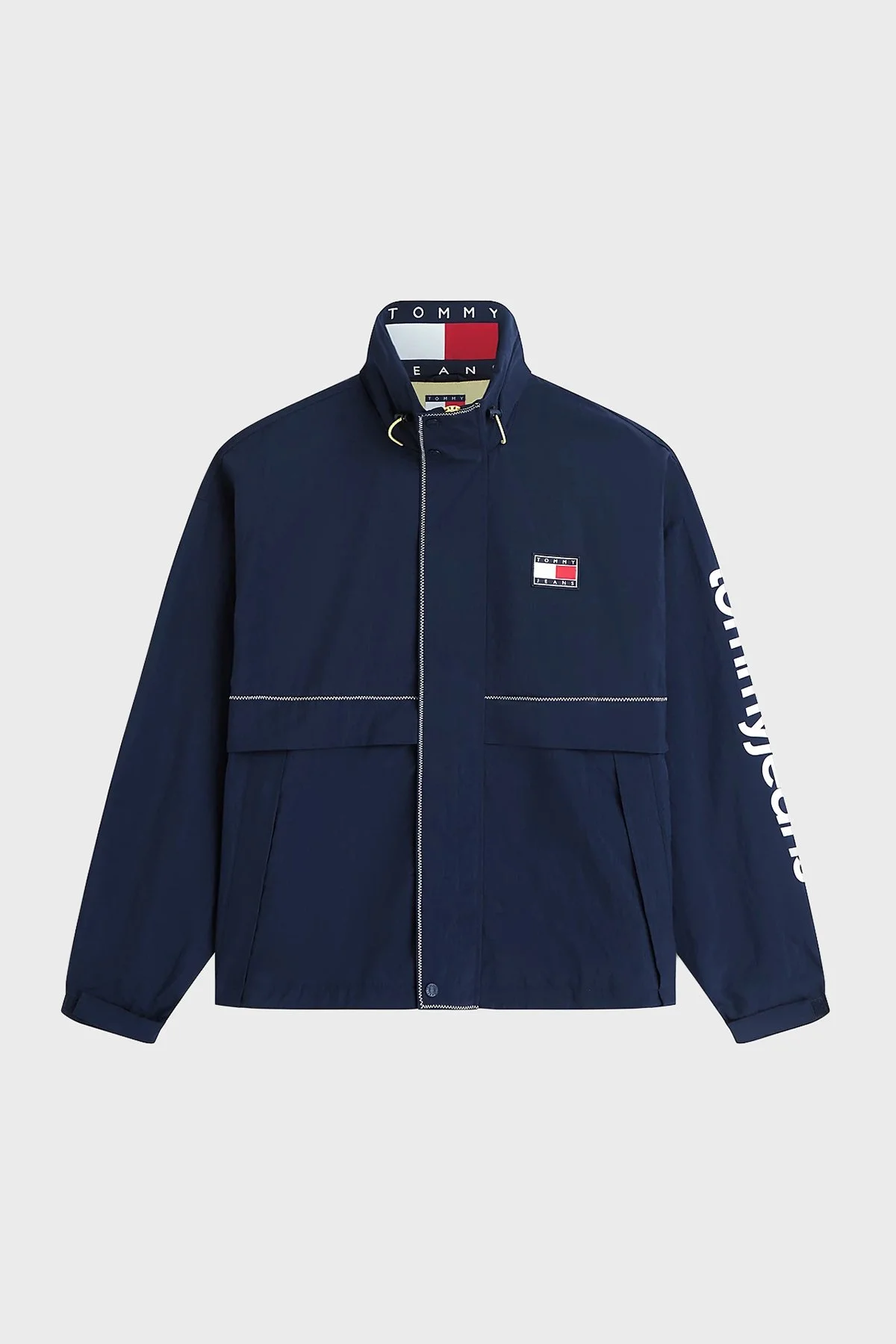 Tommy Jeans Logolu Oversize Su İtici Saklanabilir Kapüşonlu Erkek Mont DM0DM23225 C1G Lacivert - 6