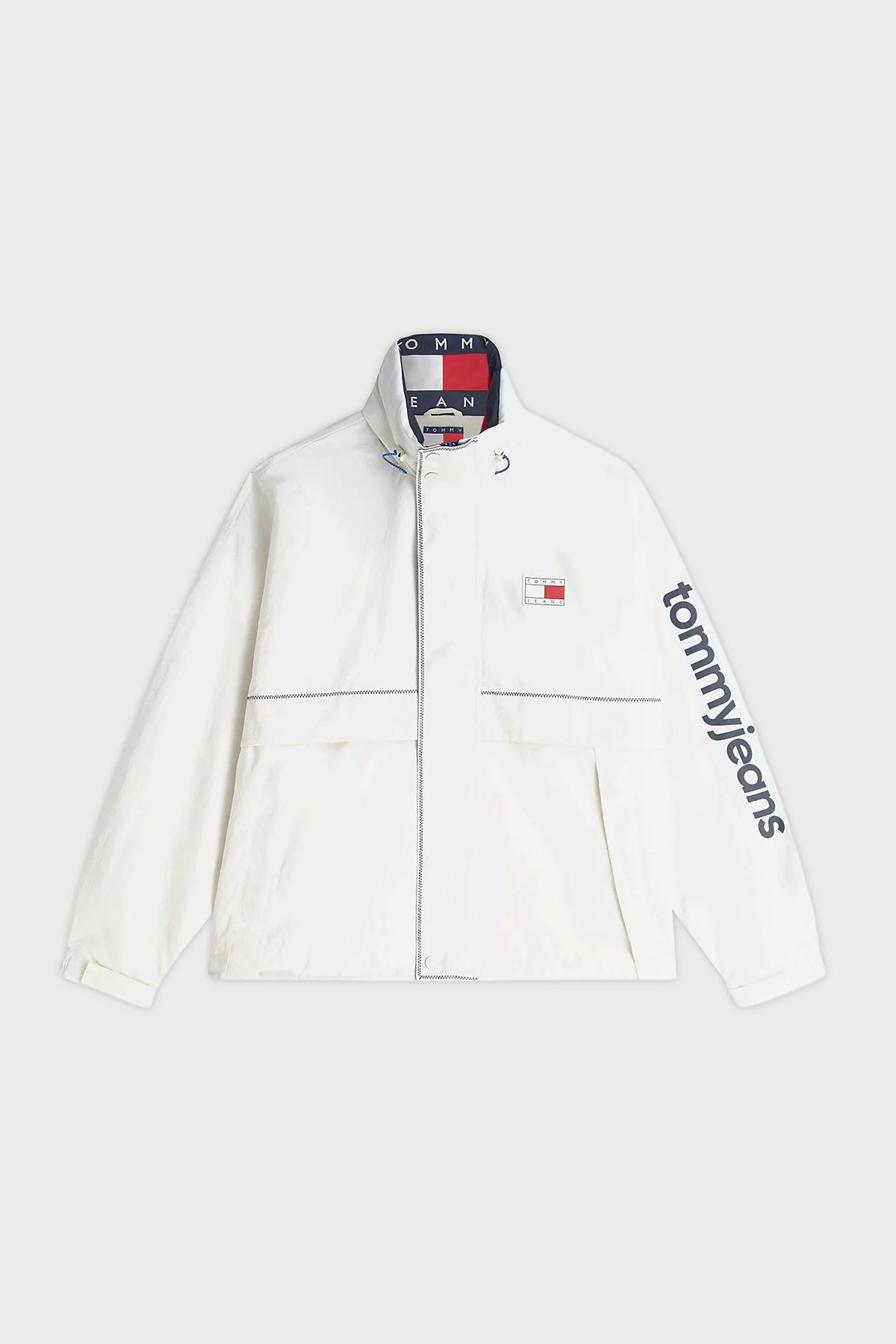 Tommy Jeans Logolu Oversize Su İtici Saklanabilir Kapüşonlu Erkek Mont DM0DM23225 YBL Beyaz - 7