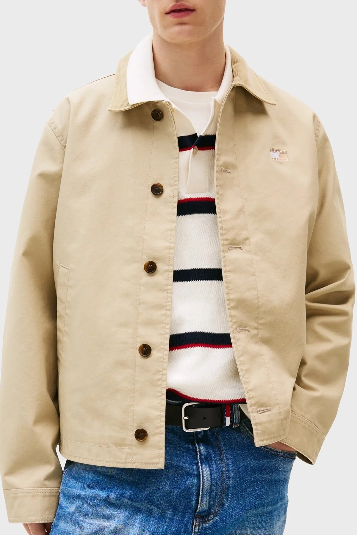 Tommy Jeans Logolu Pamuk Karışımlı Boxy Fit Erkek Ceket DM0DM21666 RBV BEJ - 1