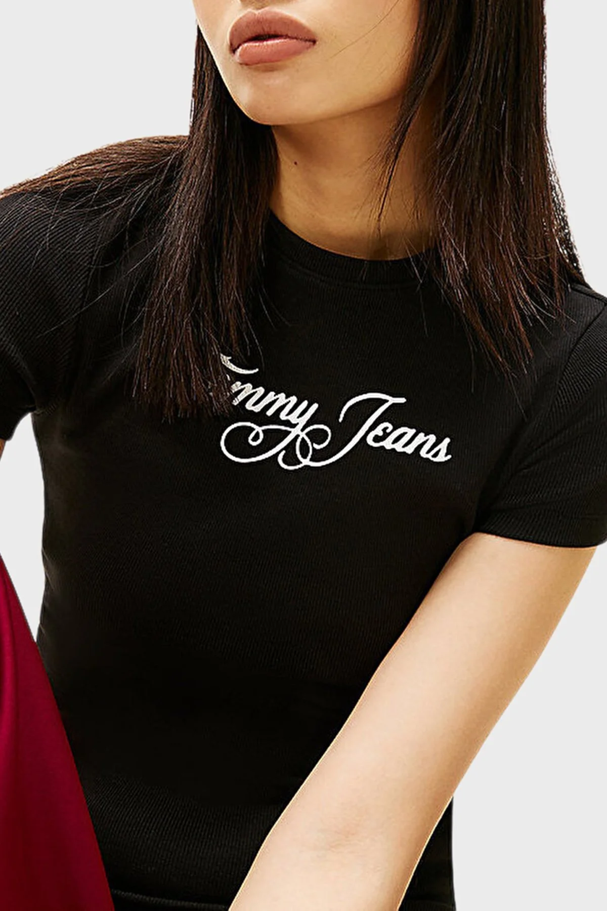 Tommy Jeans Logolu Pamuklu Bisiklet Yaka Kadın T Shirt DW0DW21838 BDS SİYAH - 4