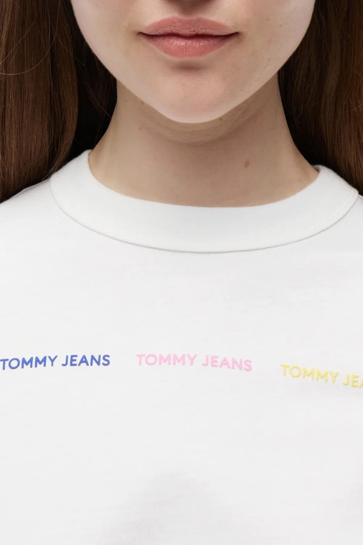 Tommy Jeans Logolu Pamuklu Bisiklet Yaka Kadın T Shirt DW0DW22905 YBL Beyaz - 2