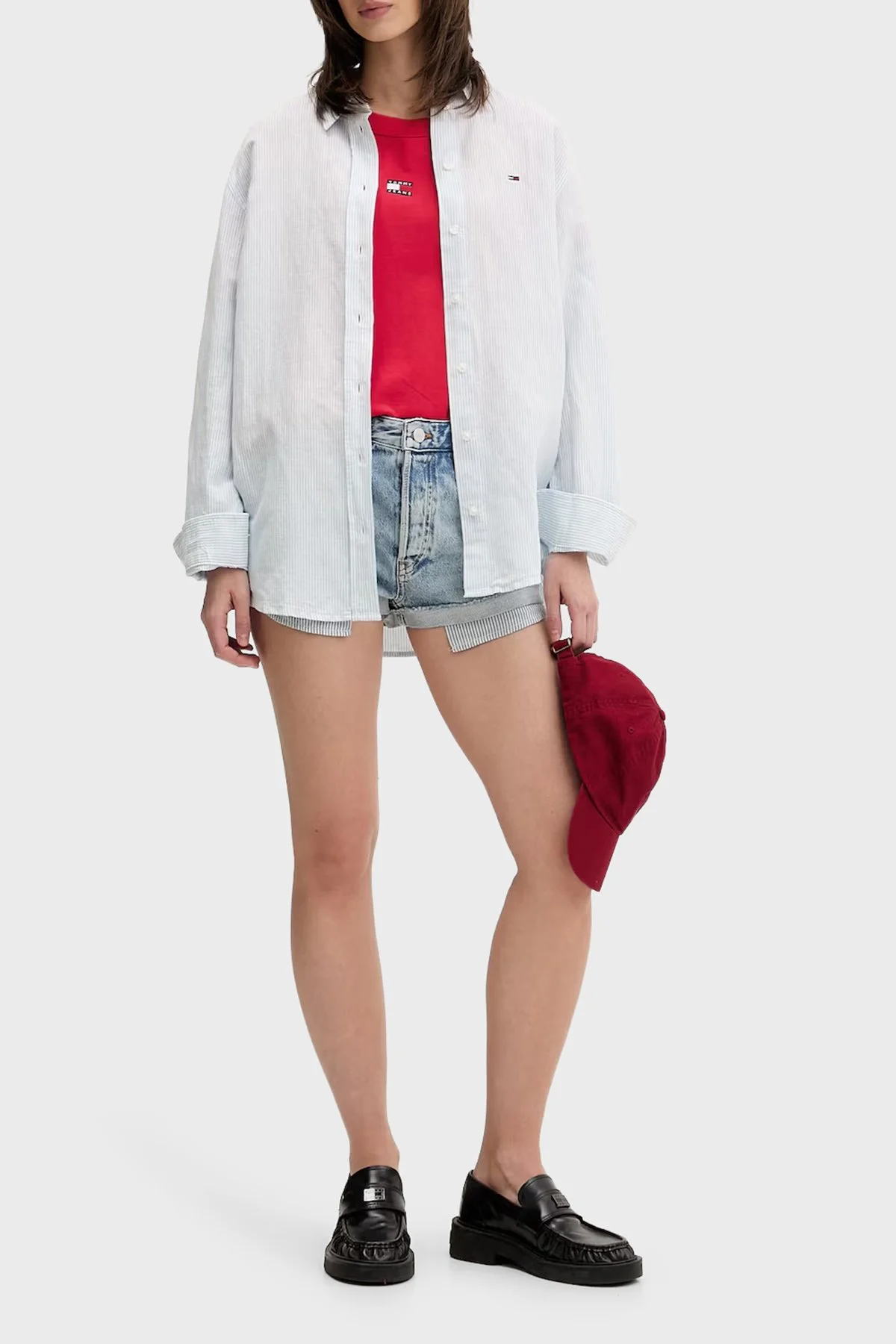Tommy Jeans Logolu Pamuklu Boxy Fit Bisiklet Yaka Kadın T Shirt DW0DW22202 XK3 KIRMIZI - 2