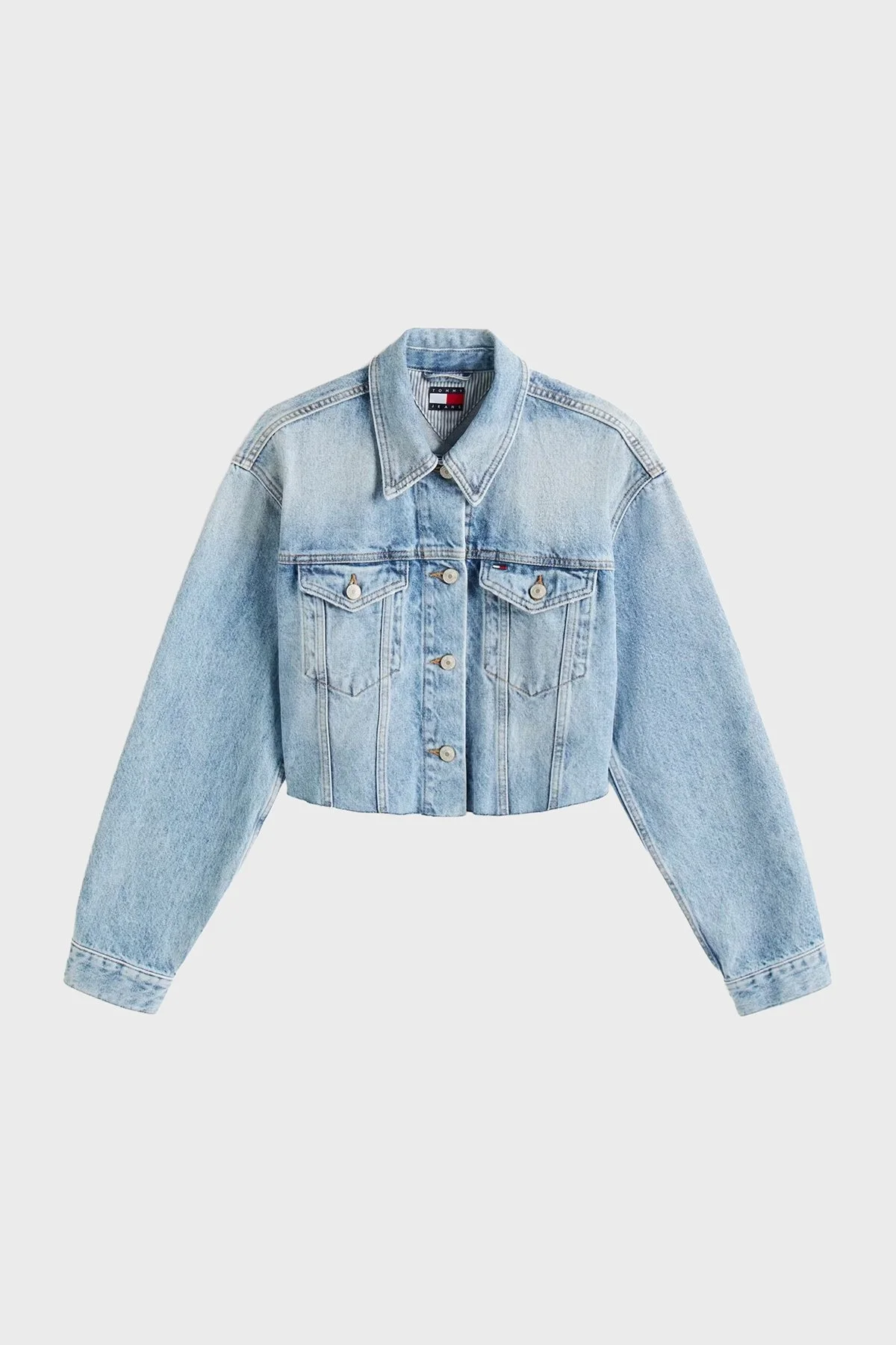 Tommy Jeans Logolu Pamuklu Oversize Fit Kalsik Yaka Crop Bayan Kot Ceket DW0DW21063 1A5 MAVİ - 6