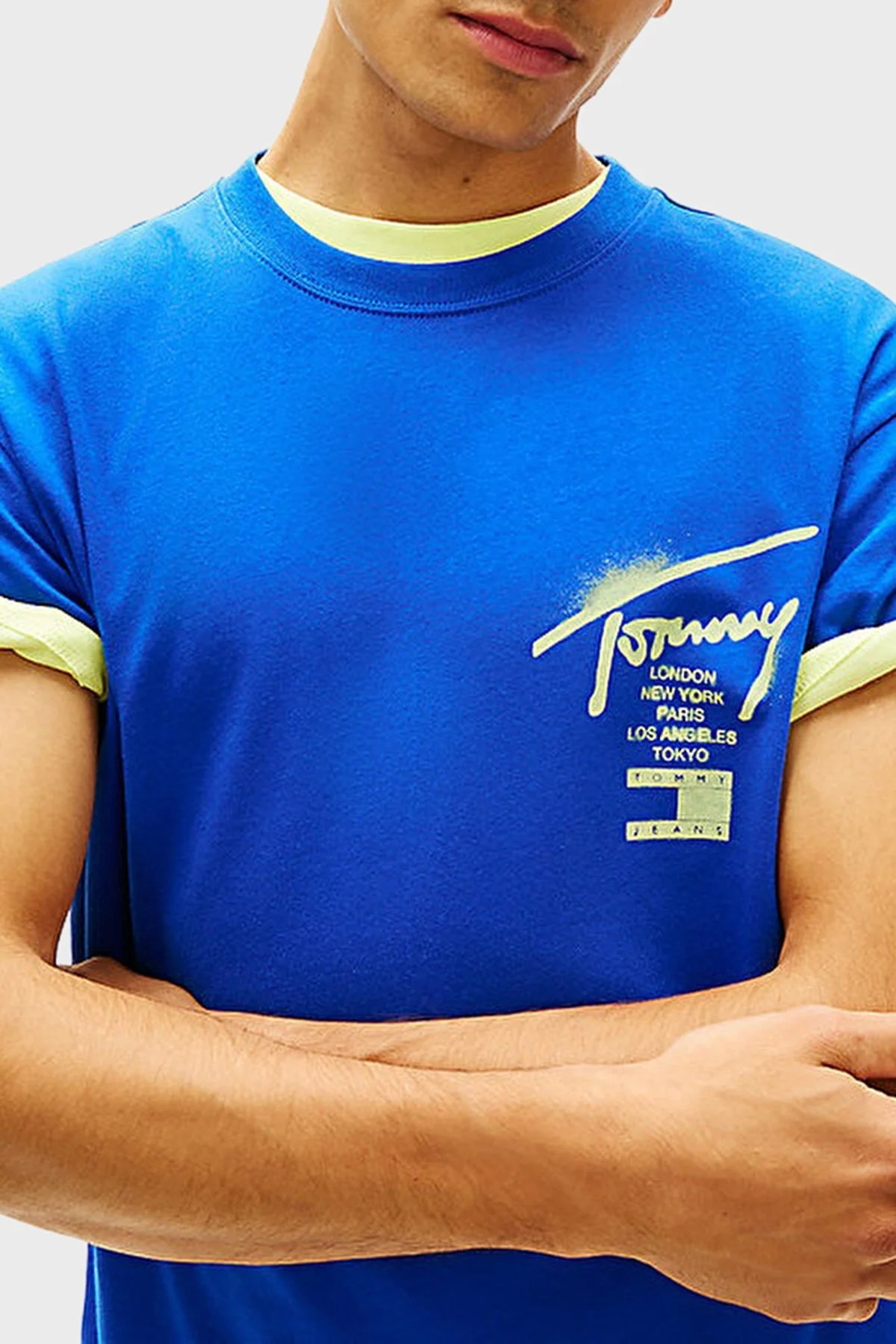 Tommy Jeans Logolu Pamuklu Regular Fit Bisiklet Yaka Erkek T Shirt DM0DM22553 C8O MAVİ - 3