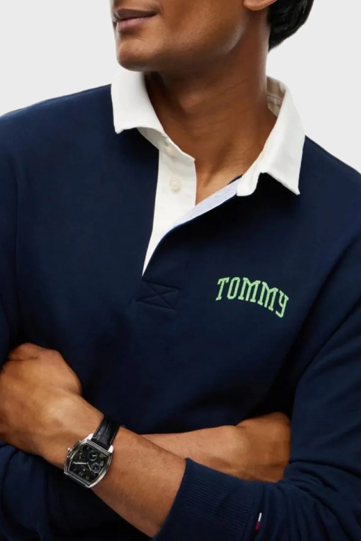 Tommy Jeans Logolu Pamuklu Regular Fit Düğmeli Polo Yaka Erkek Sweat DM0DM23586 C1G Lacivert - 4