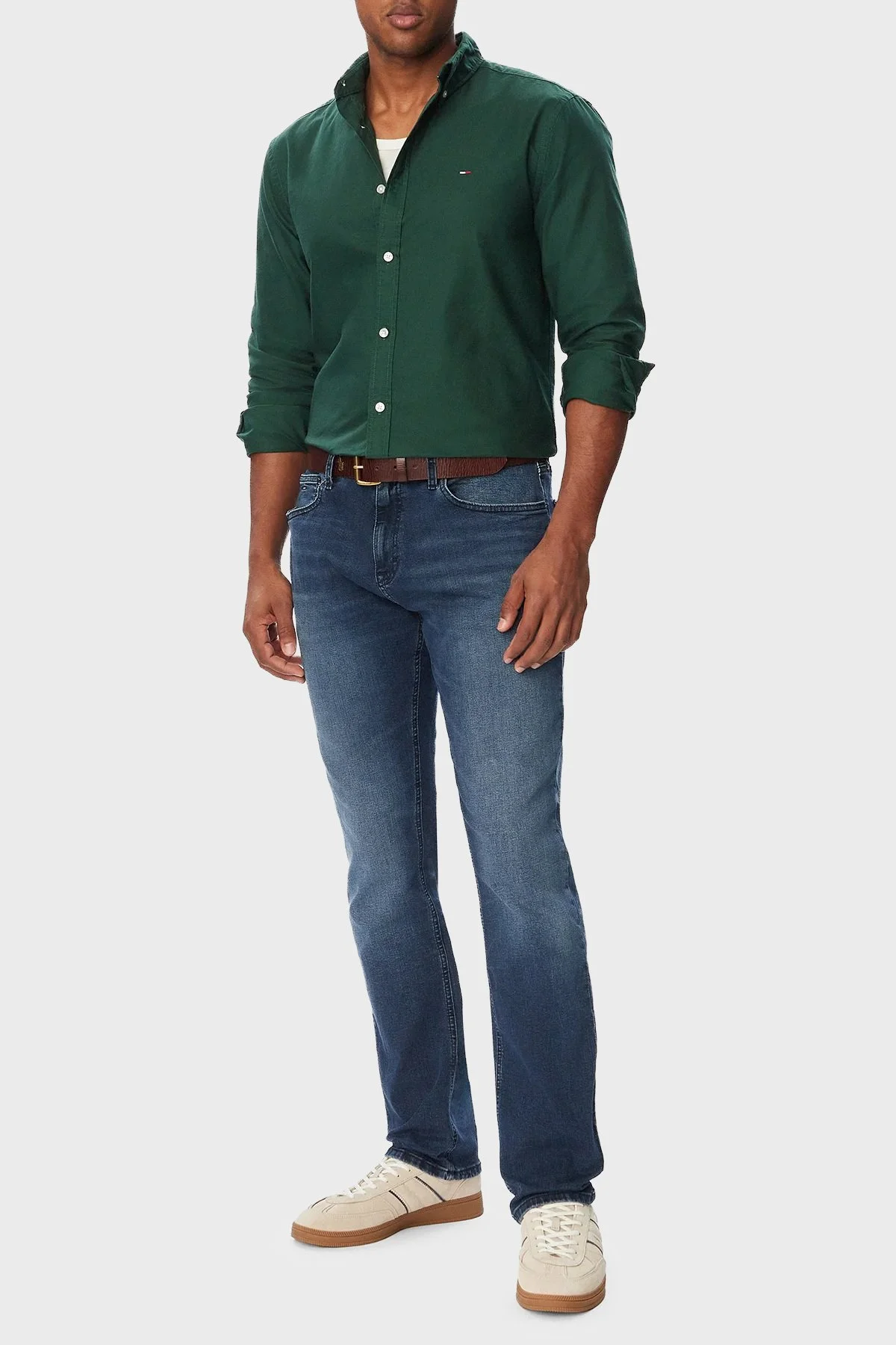 Tommy Jeans Logolu Pamuklu Regular Fit Düğmeli Yaka Erkek Gömlek DM0DM23711 MBM Yeşil - 2