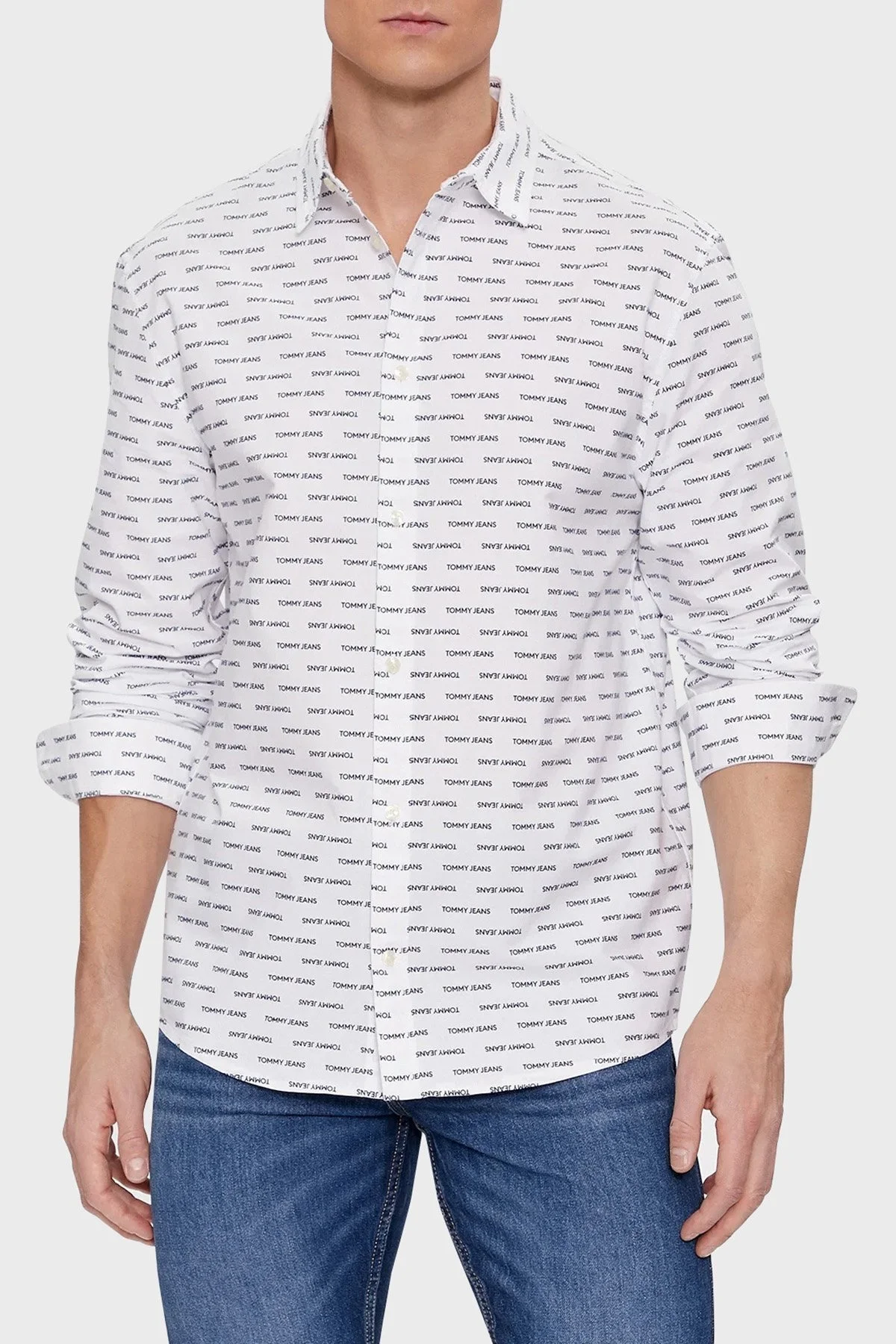 Tommy Jeans Logolu Pamuklu Regular Fit Erkek Gömlek DM0DM18337 YBR BEYAZ - 6