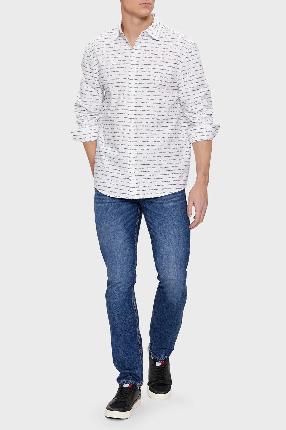 Tommy Jeans Logolu Pamuklu Regular Fit Erkek Gömlek DM0DM18337 YBR BEYAZ - 7