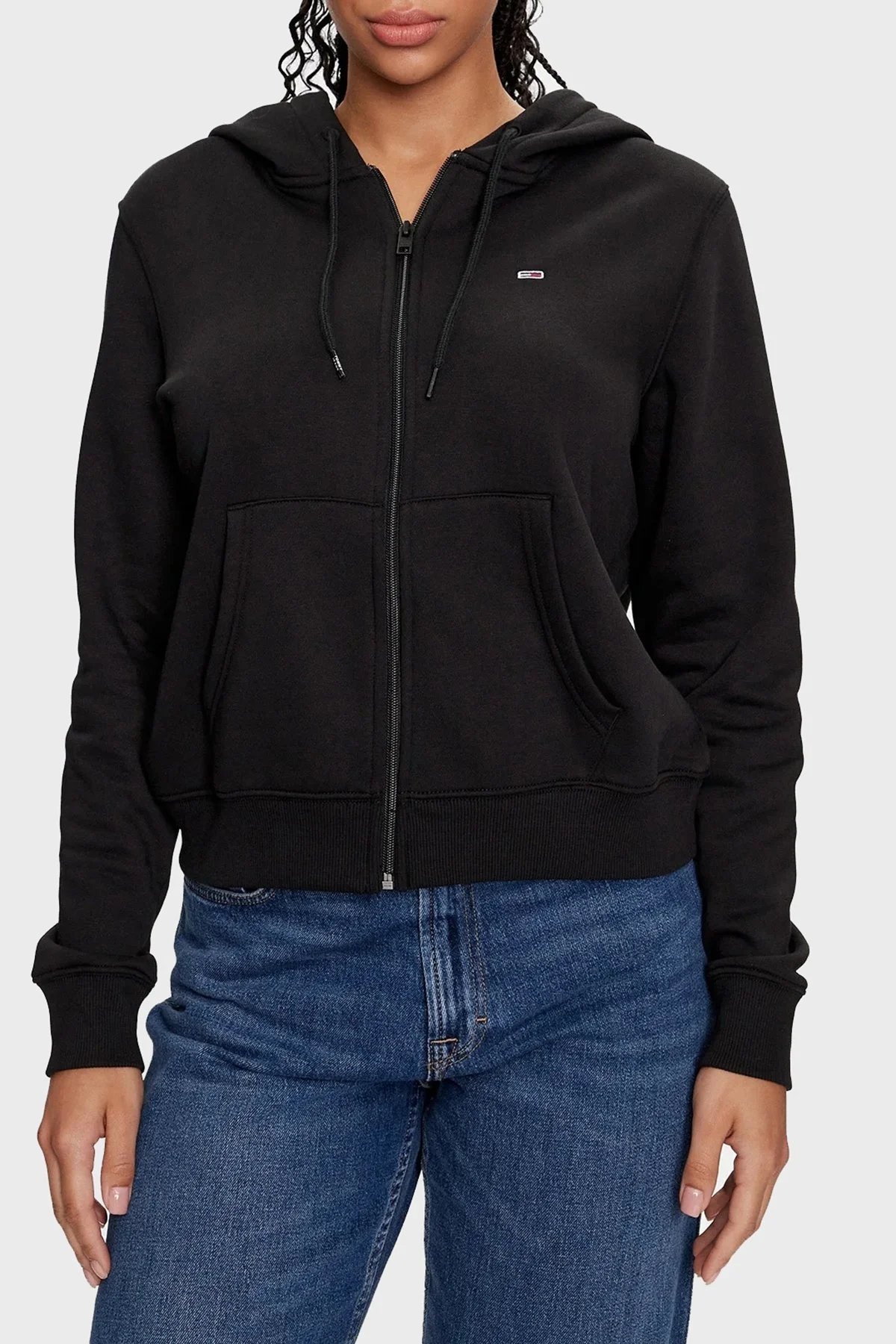 Tommy Jeans Logolu Pamuklu Regular Fit Kapüşonlu Bayan Sweat DW0DW19729 BDS SİYAH - 1