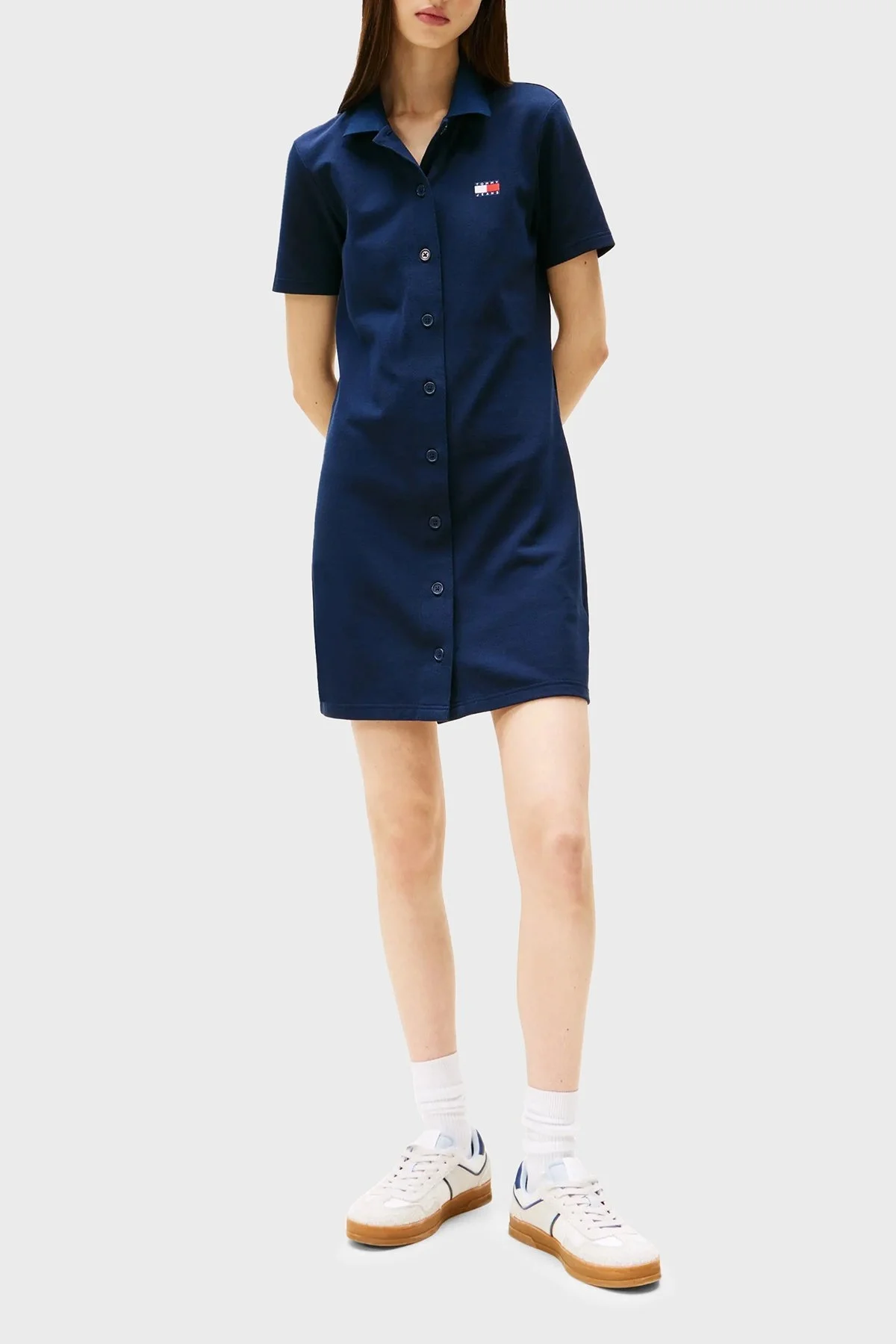 Tommy Jeans Logolu Pamuklu Regular Fit Polo Yaka Mini Boy Bayan Elbise DW0DW20302 C1G LACİVERT - 7