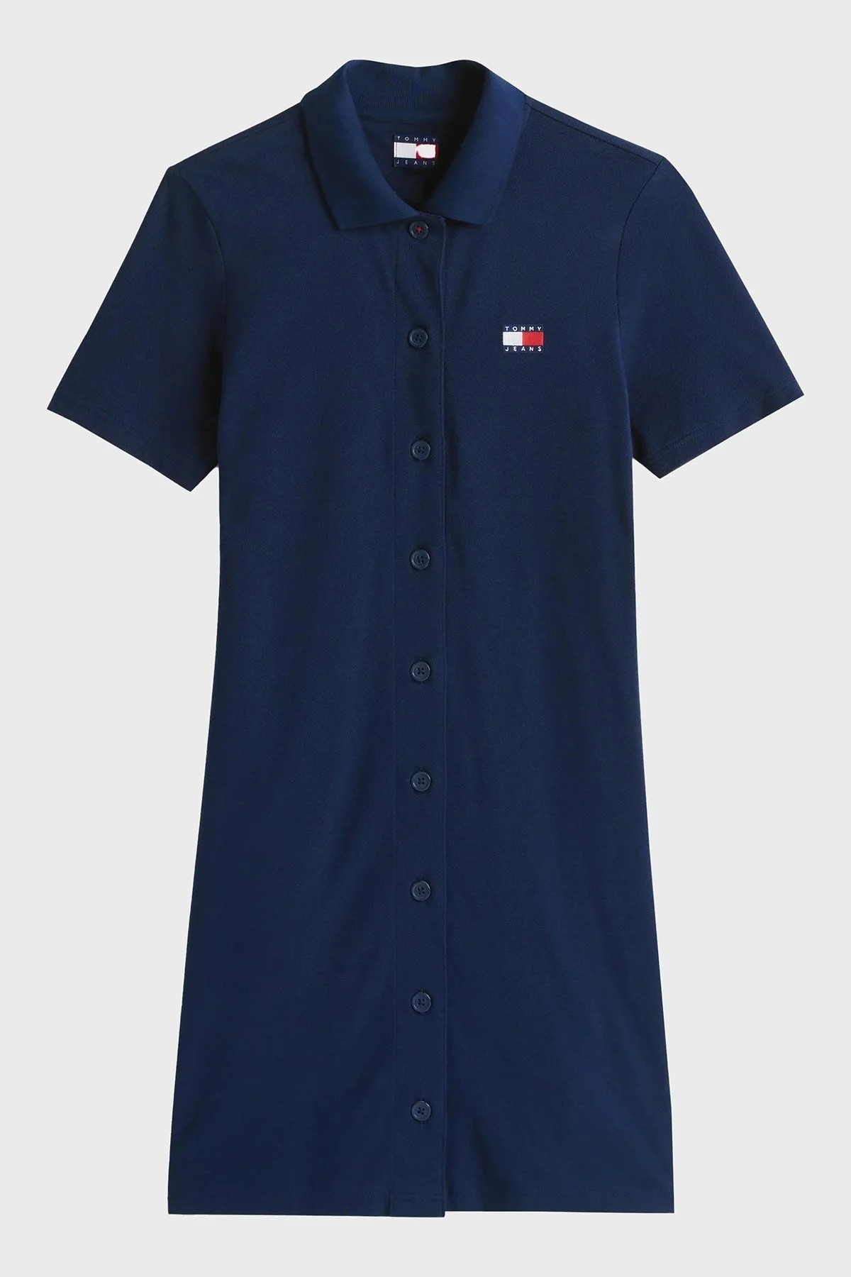 Tommy Jeans Logolu Pamuklu Regular Fit Polo Yaka Mini Boy Bayan Elbise DW0DW20302 C1G LACİVERT - 10