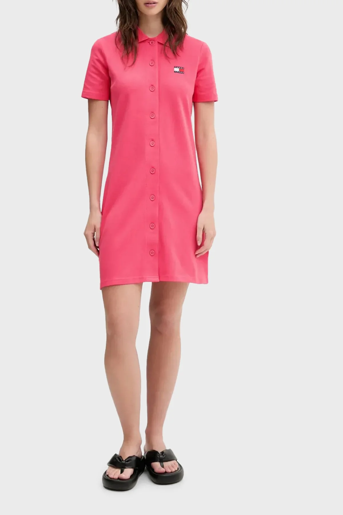 Tommy Jeans Logolu Pamuklu Regular Fit Polo Yaka Mini Boy Kadın Elbise DW0DW20302 XI2 PEMBE - 2