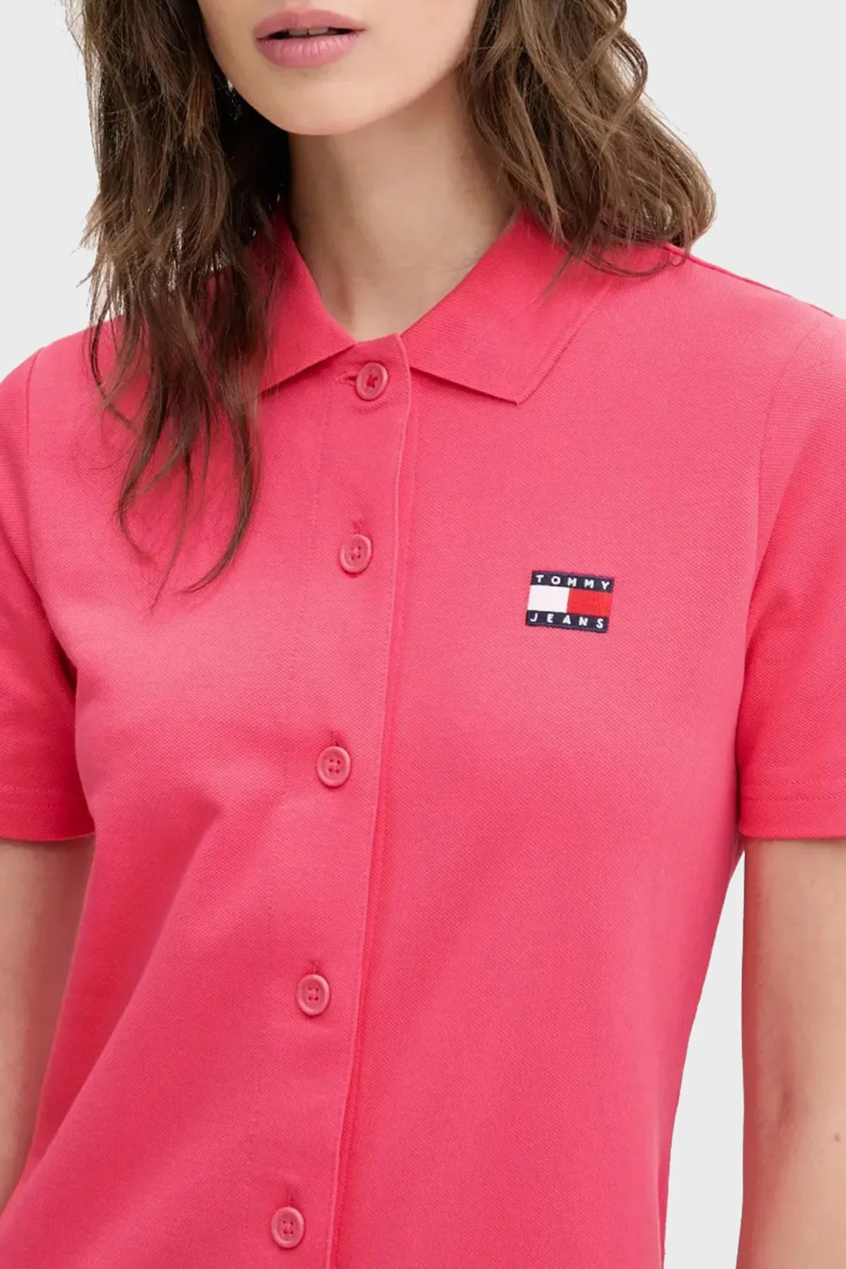 Tommy Jeans Logolu Pamuklu Regular Fit Polo Yaka Mini Boy Kadın Elbise DW0DW20302 XI2 PEMBE - 4