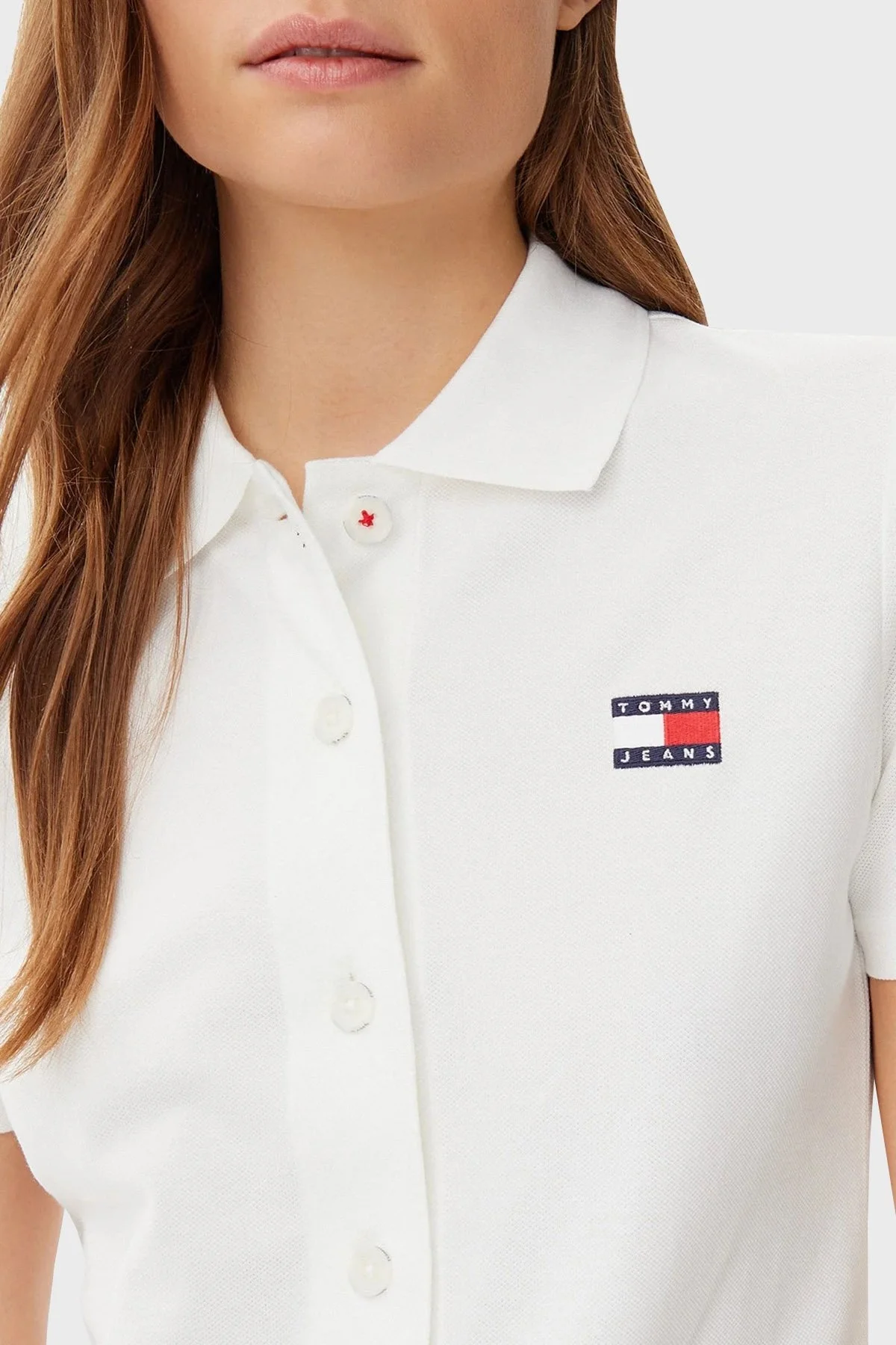 Tommy Jeans Logolu Pamuklu Regular Fit Polo Yaka Mini Boy Bayan Elbise DW0DW20302 YBL BEYAZ - 9