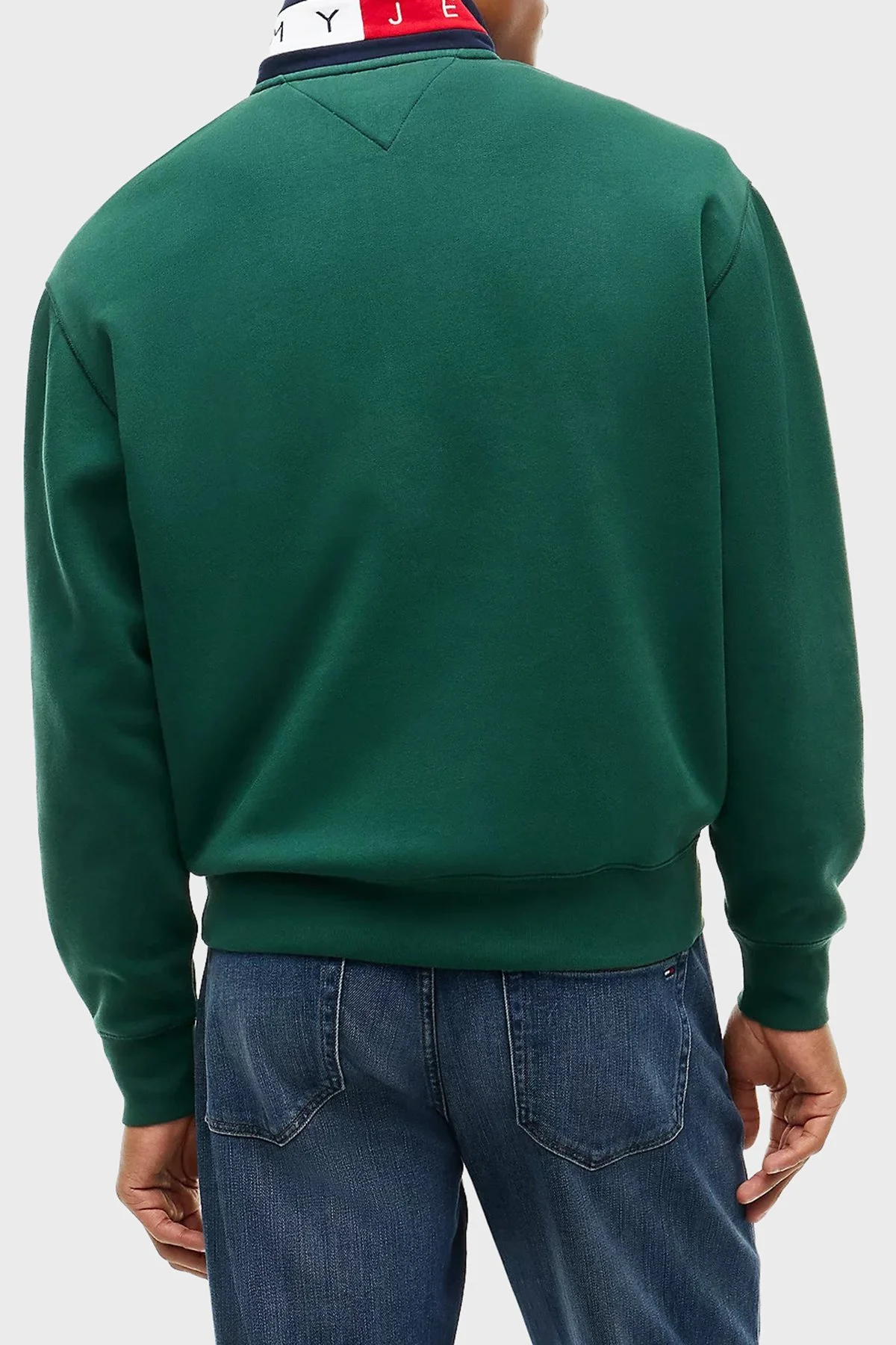 Tommy Jeans Logolu Pamuklu Regular Fit Yarım Fermuarlı Dik Yaka Erkek Sweat DM0DM23605 MBM Yeşil - 3