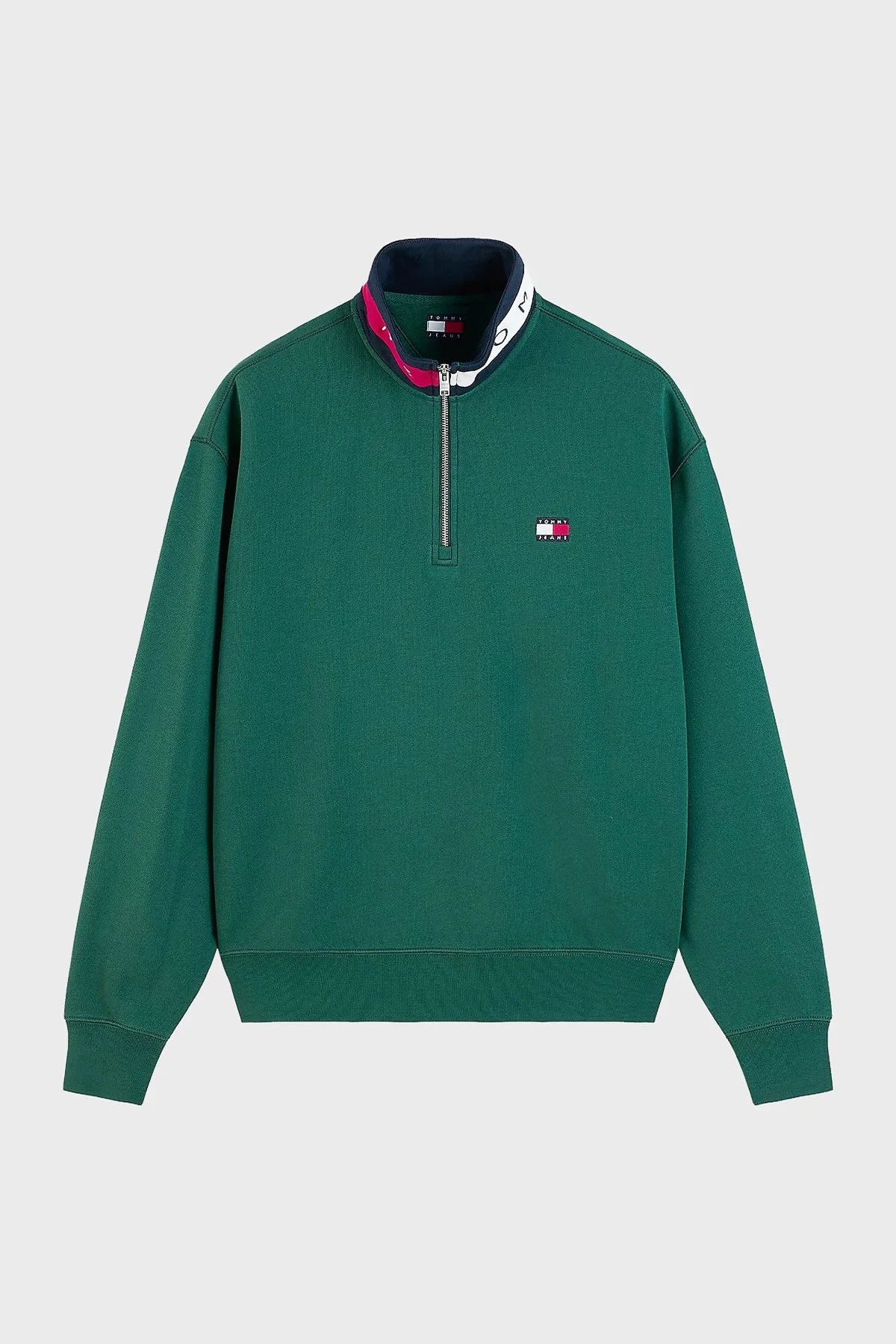 Tommy Jeans Logolu Pamuklu Regular Fit Yarım Fermuarlı Dik Yaka Erkek Sweat DM0DM23605 MBM Yeşil - 5