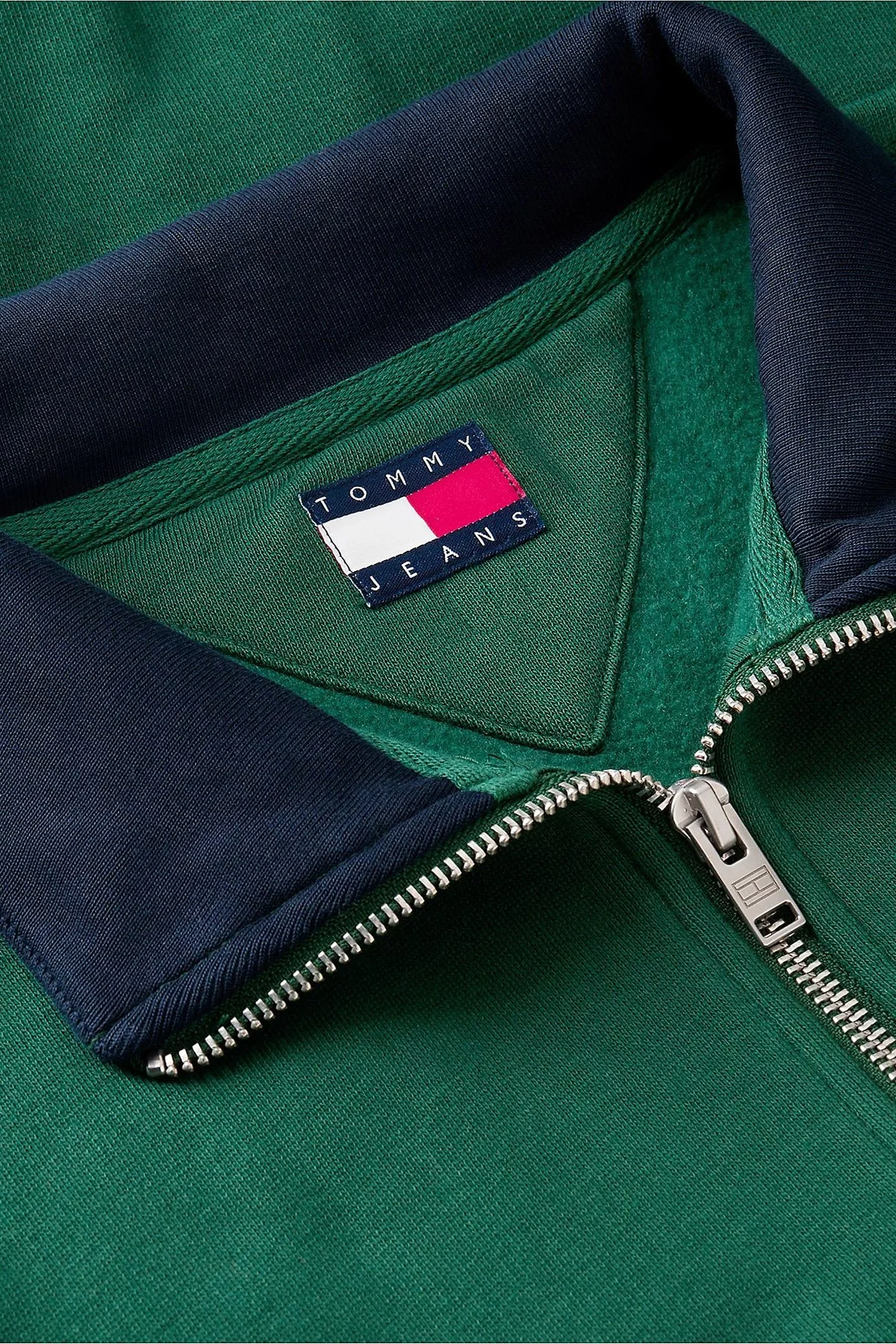 Tommy Jeans Logolu Pamuklu Regular Fit Yarım Fermuarlı Dik Yaka Erkek Sweat DM0DM23605 MBM Yeşil - 6
