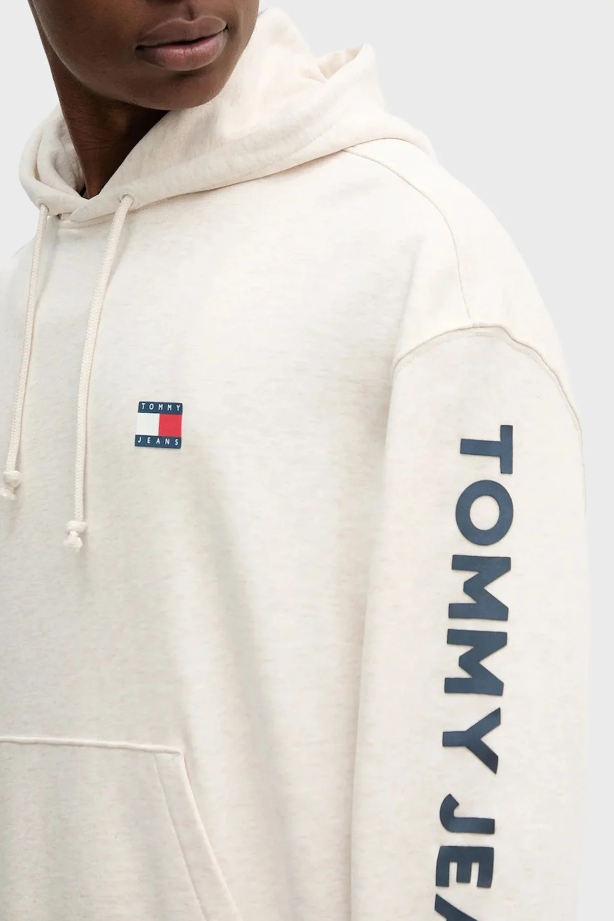 Tommy Jeans Logolu Pamuklu Relaxed Fit Kapüşonlu Kanguru Cepli Erkek Sweat DM0DM21834 AE3 BEJ - 4