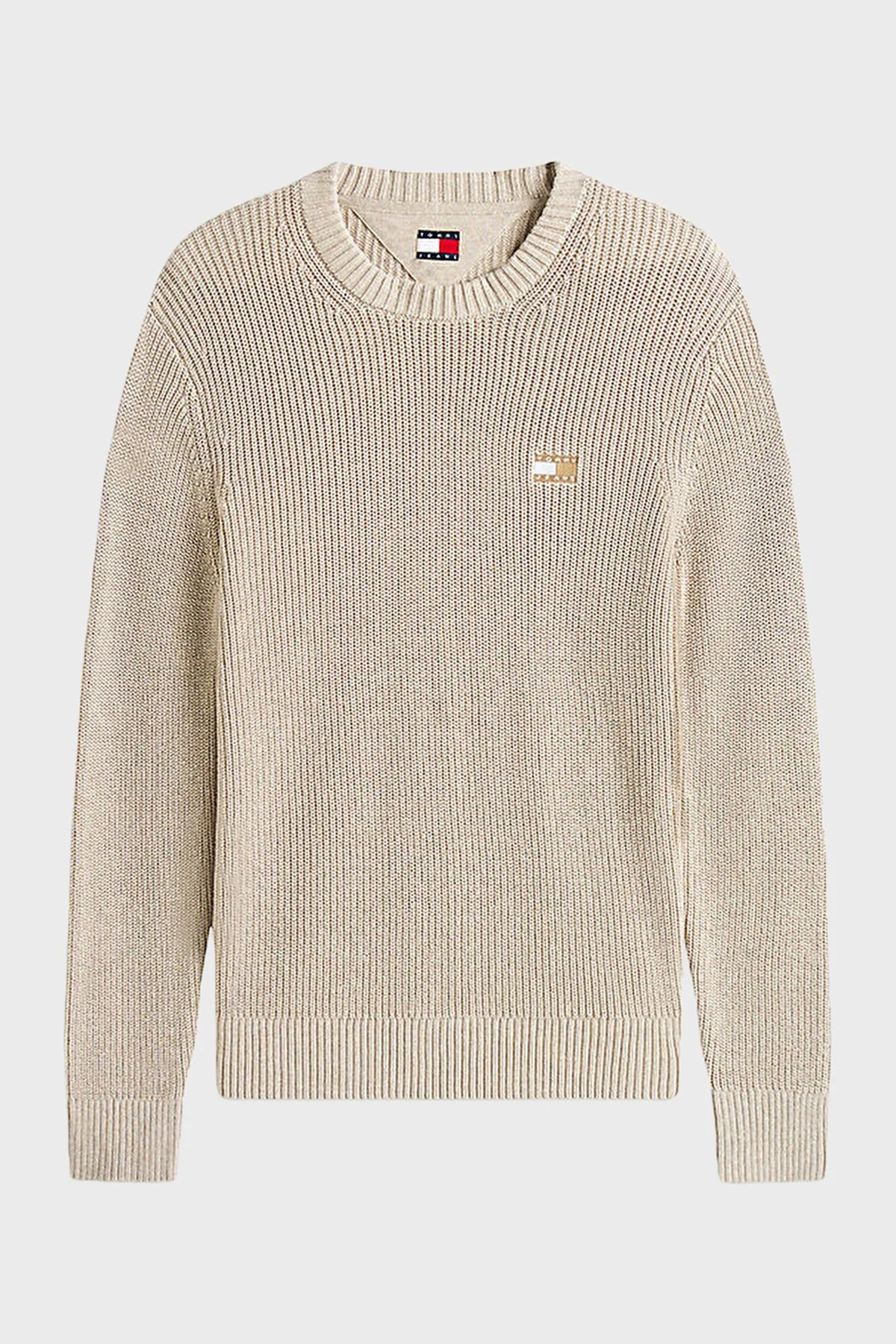 Tommy Jeans Logolu Pamuklu Slim Fit Bisiklet Yaka Örgü Erkek Kazak DM0DM21652 AD2 BEJ - 10