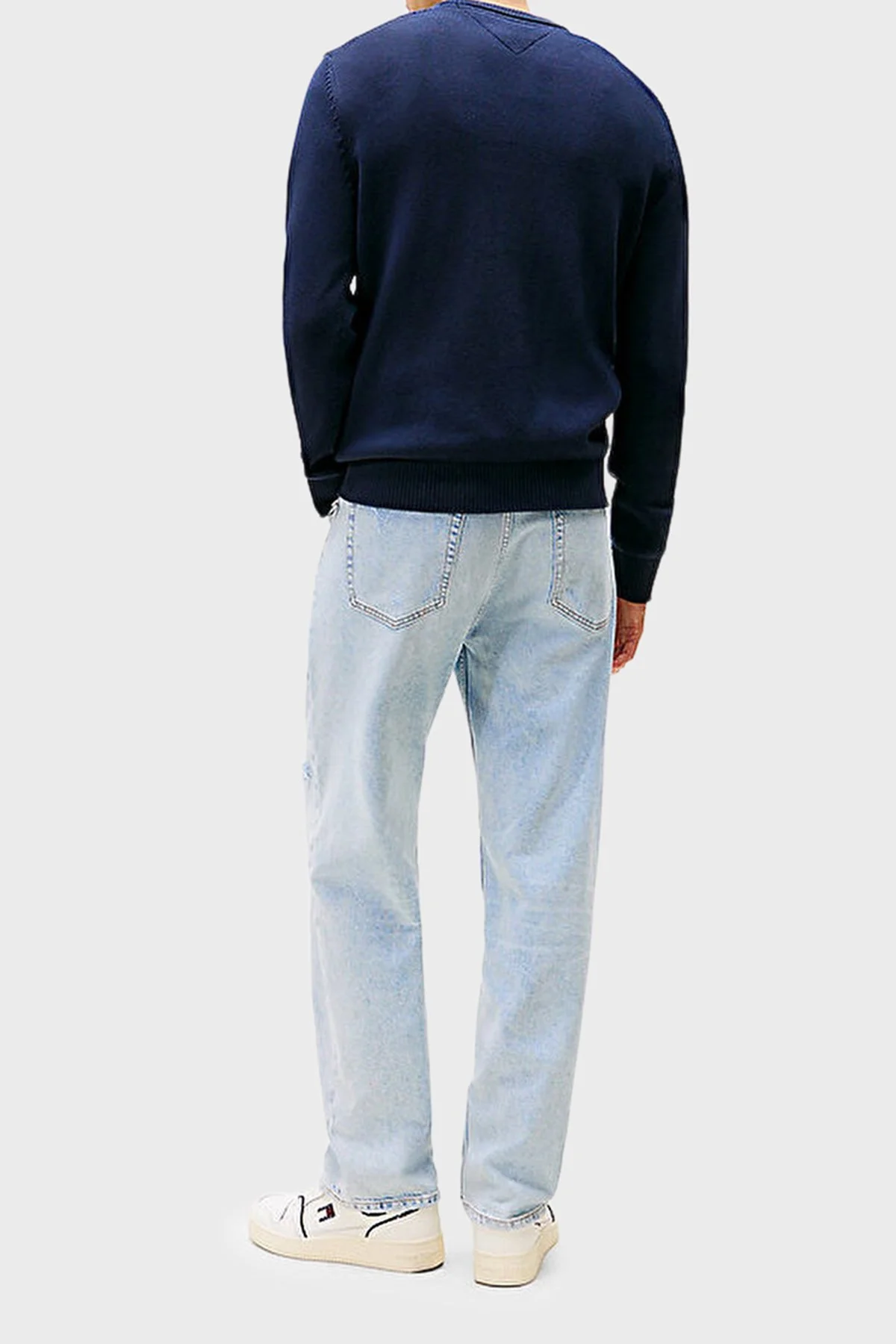 Tommy Jeans Logolu Pamuklu Slim Fit Bisiklet Yaka Örme Erkek Kazak DM0DM21787 C1G LACİVERT - 3