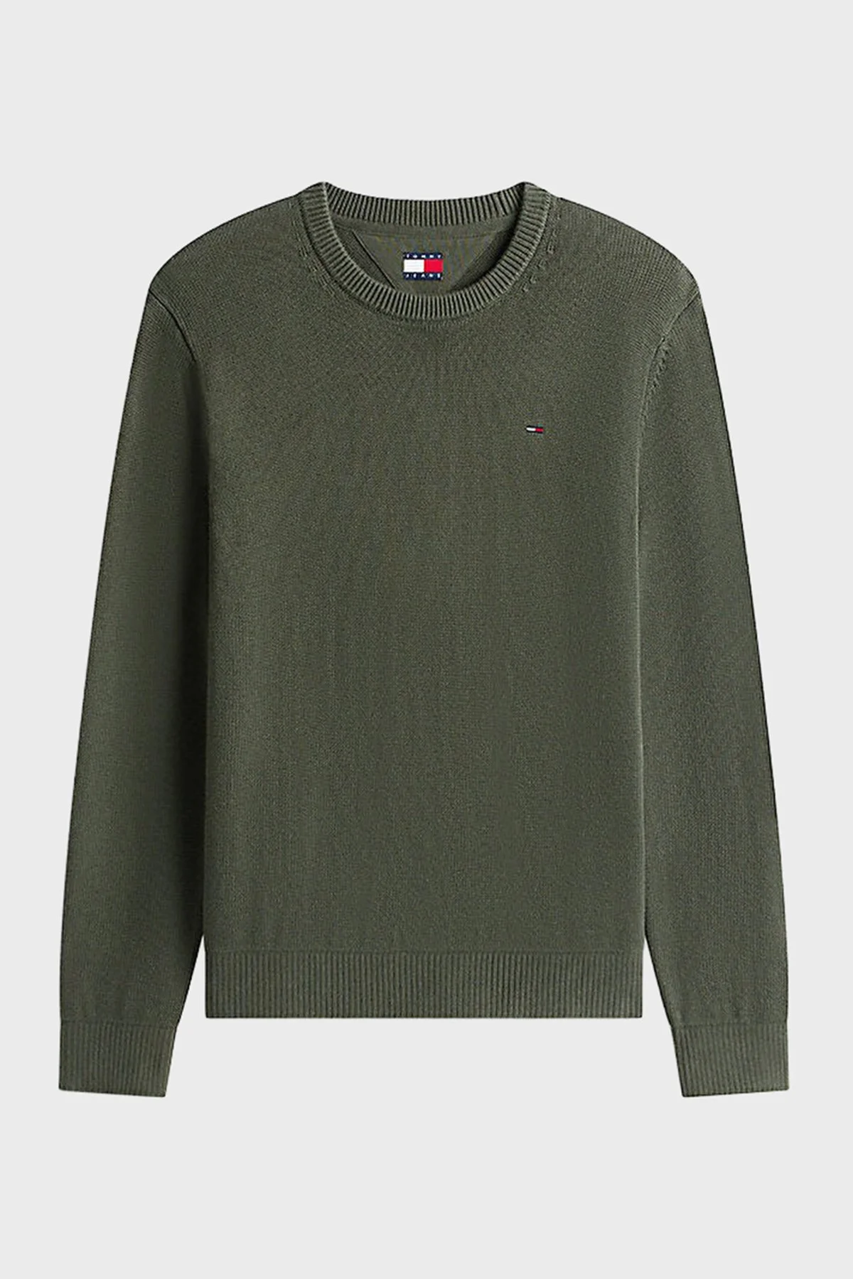 Tommy Jeans Logolu Pamuklu Slim Fit Bisiklet Yaka Örme Erkek Kazak DM0DM21787 MRH KOYU YEŞİL - 4