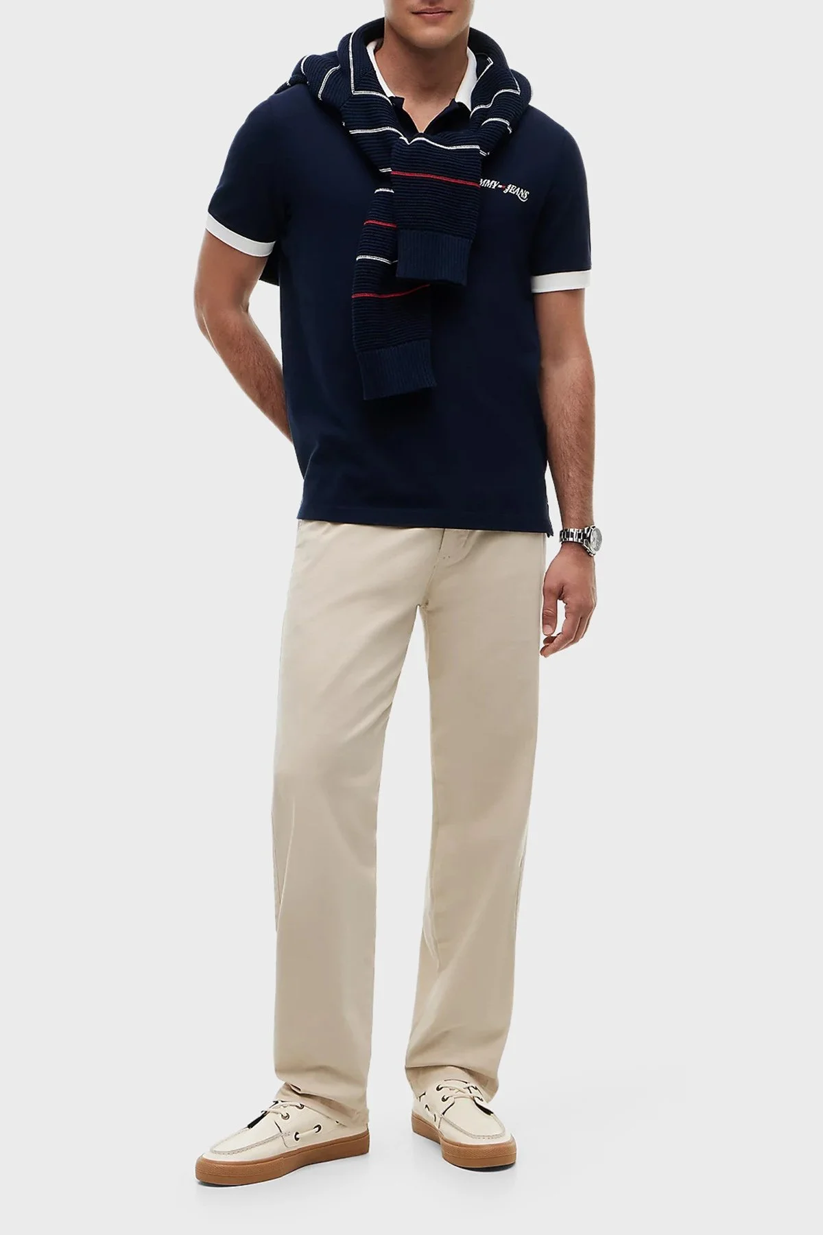 Tommy Jeans Logolu Pamuklu Standart Fit Düğmeli Erkek Polo Yaka T Shirt DM0DM23036 C1G LACİVERT - 2
