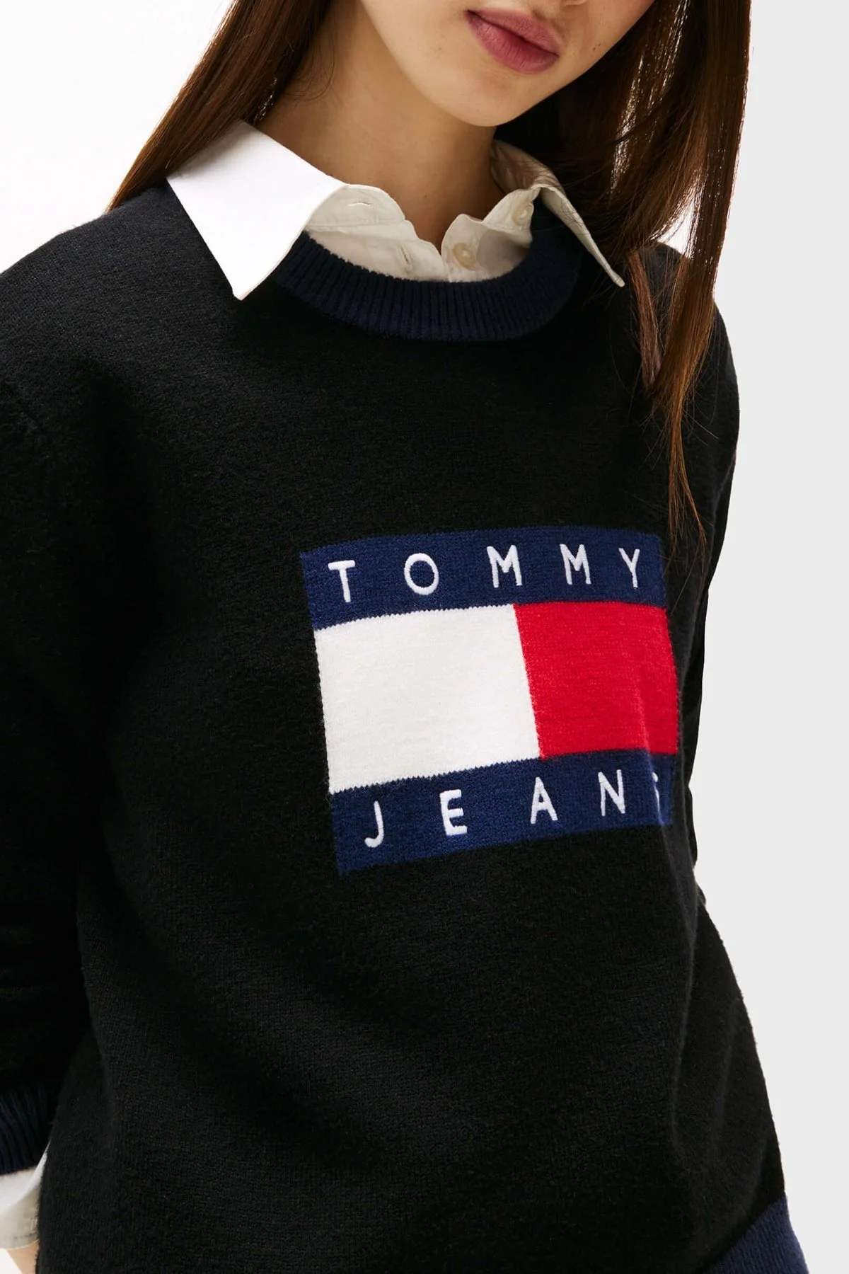 Tommy Jeans Logolu Regular Fit Bisiklet Yaka Bayan Kazak DW0DW20970 BDS SİYAH - 4