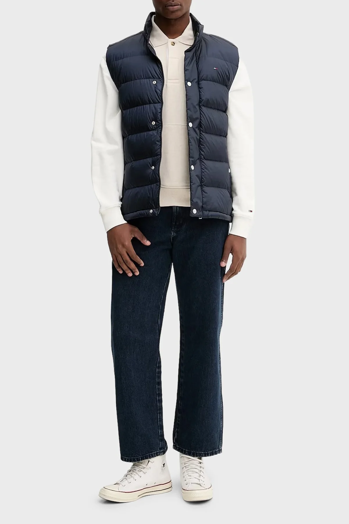 Tommy Jeans Logolu Regular Fit Dik Yaka Kapitoneli Şişme Erkek Yelek DM0DM21777 C1G LACİVERT - 2