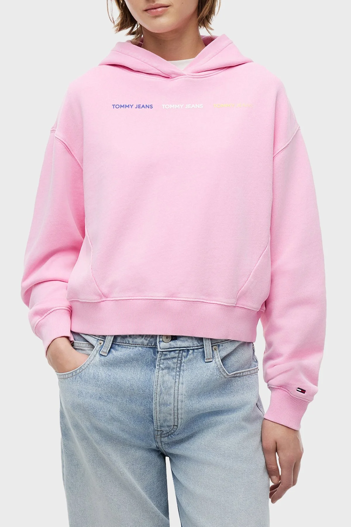 Tommy Jeans Logolu Regular Fit Kapüşonlu Kadın Sweat DW0DW22906 TOU Pembe - 1