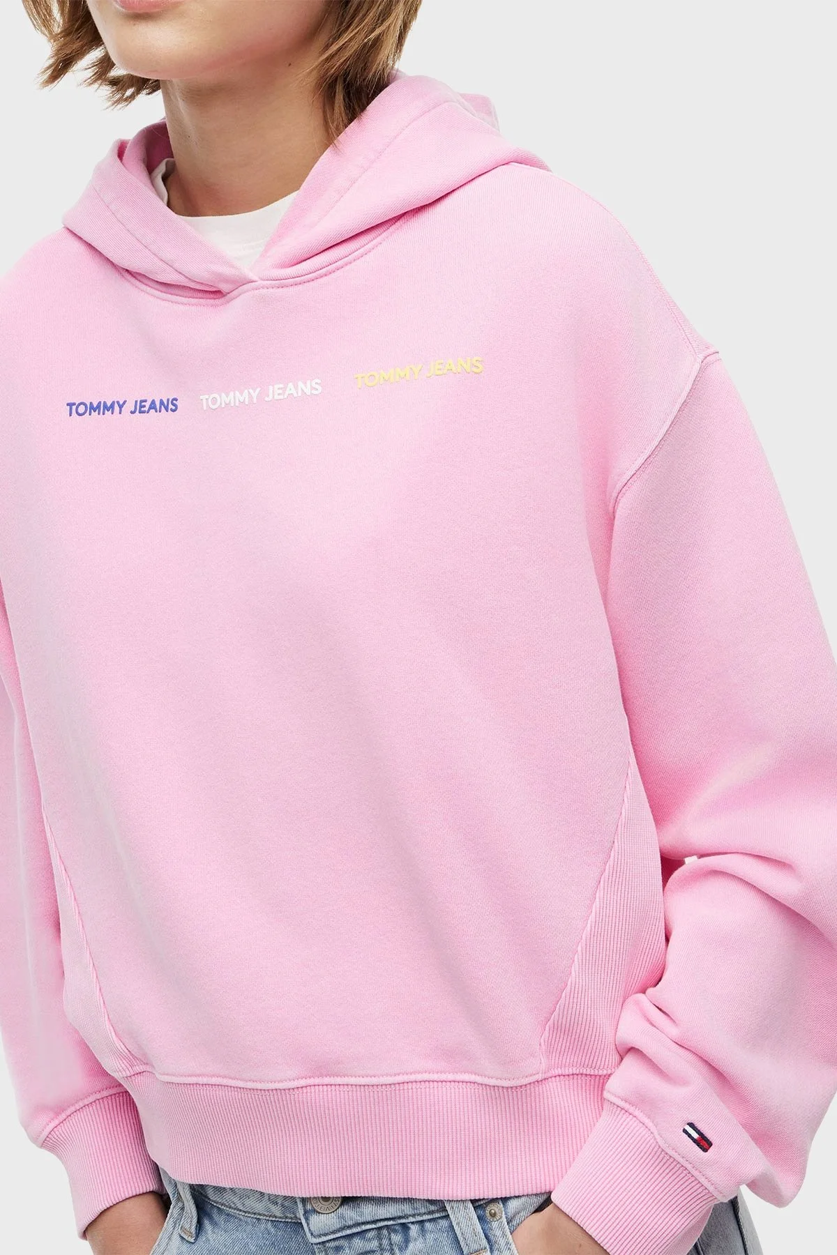 Tommy Jeans Logolu Regular Fit Kapüşonlu Kadın Sweat DW0DW22906 TOU Pembe - 4