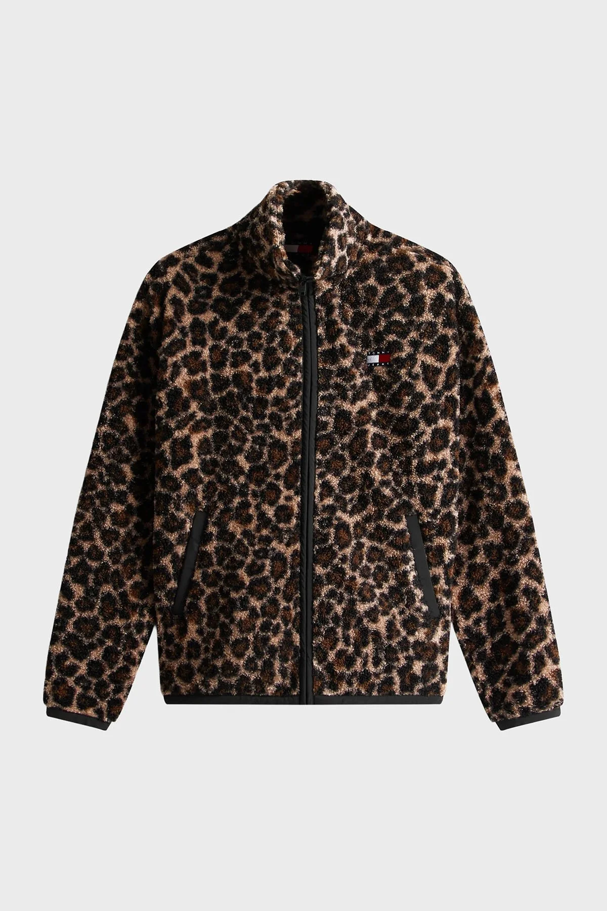 Tommy Jeans Logolu Regular Fit Leopar Desenli Fermuarlı Bayan Sweat DW0DW21596 0HD KAHVE - 5