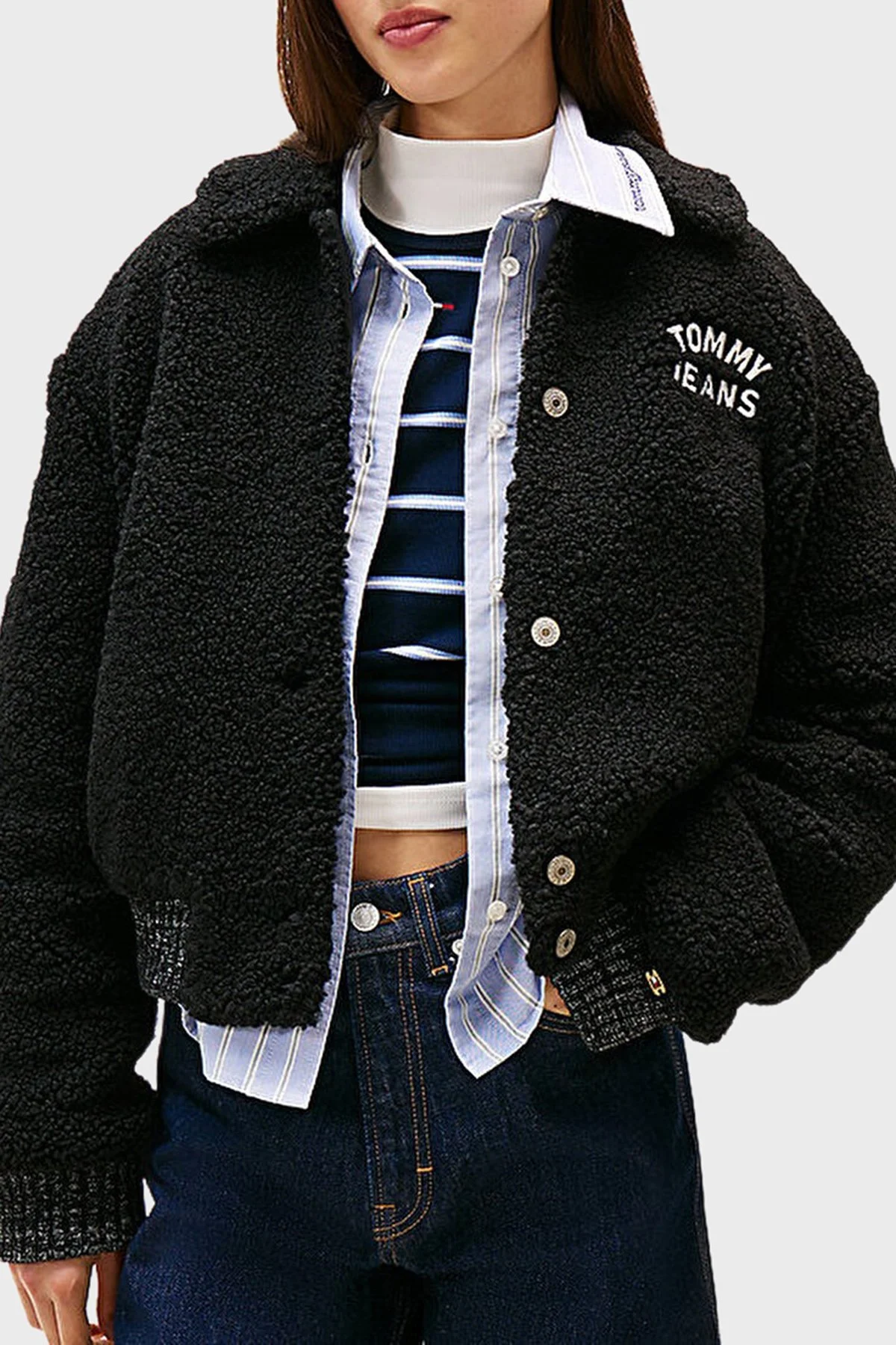 Tommy Jeans Logolu Relaxed Fit Teddy Bomber Bayan Ceket DW0DW21666 BDS SİYAH - 1