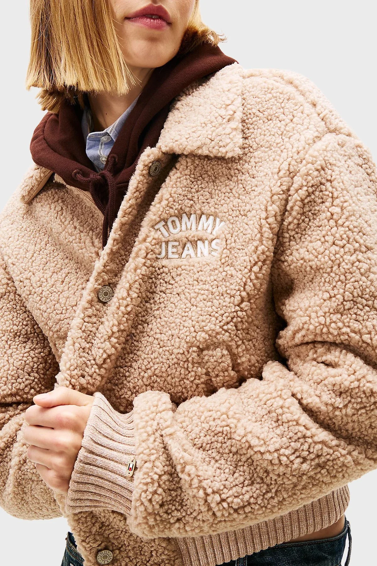 Tommy Jeans Logolu Relaxed Fit Teddy Bomber DW0DW21666GUQ Kadın Ceket DW0DW21666 GUQ KAHVE - 4