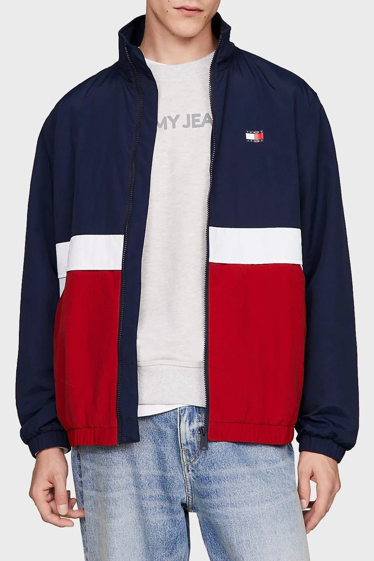 Tommy Jeans Logolu Renk Bloklu Dik Yaka Relaxed Fit Hafif İnce Erkek Mont DM0DM17887 C1G LACİVERT-KIRMIZI - 1