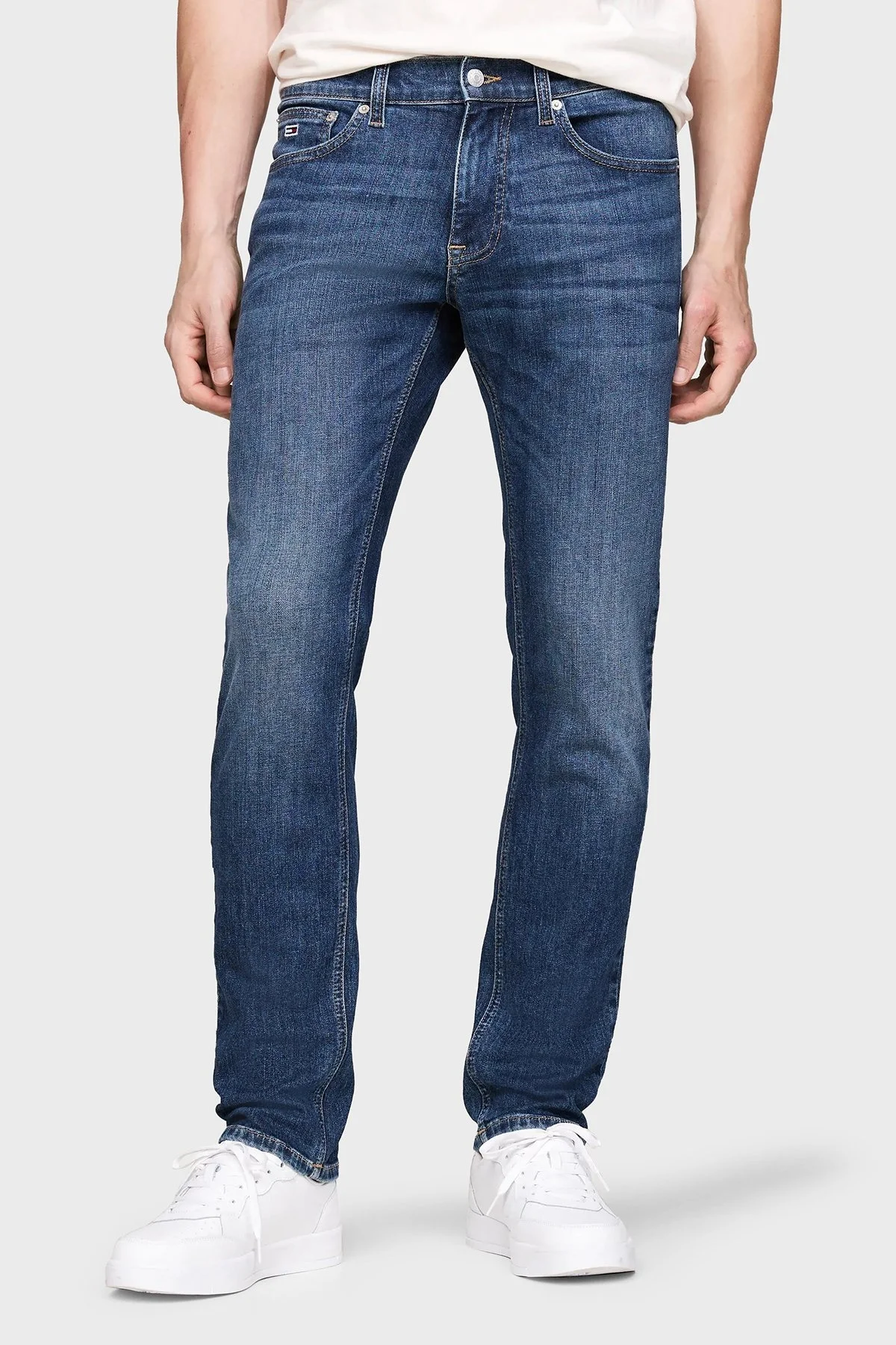 Tommy Jeans Logolu Streç Pamuklu Slim Fit Dar Paça Jeans Erkek Kot Pantolon DM0DM20187 1BK LACİVERT - 6