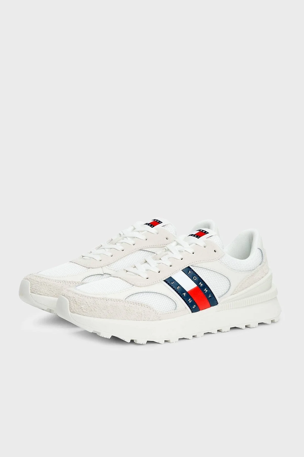 Tommy Jeans Logolu Süet Detaylı Kalın Tırtıklı Taban Sneaker Erkek Ayakkabı EM0EM01537 YBL BEYAZ - 4